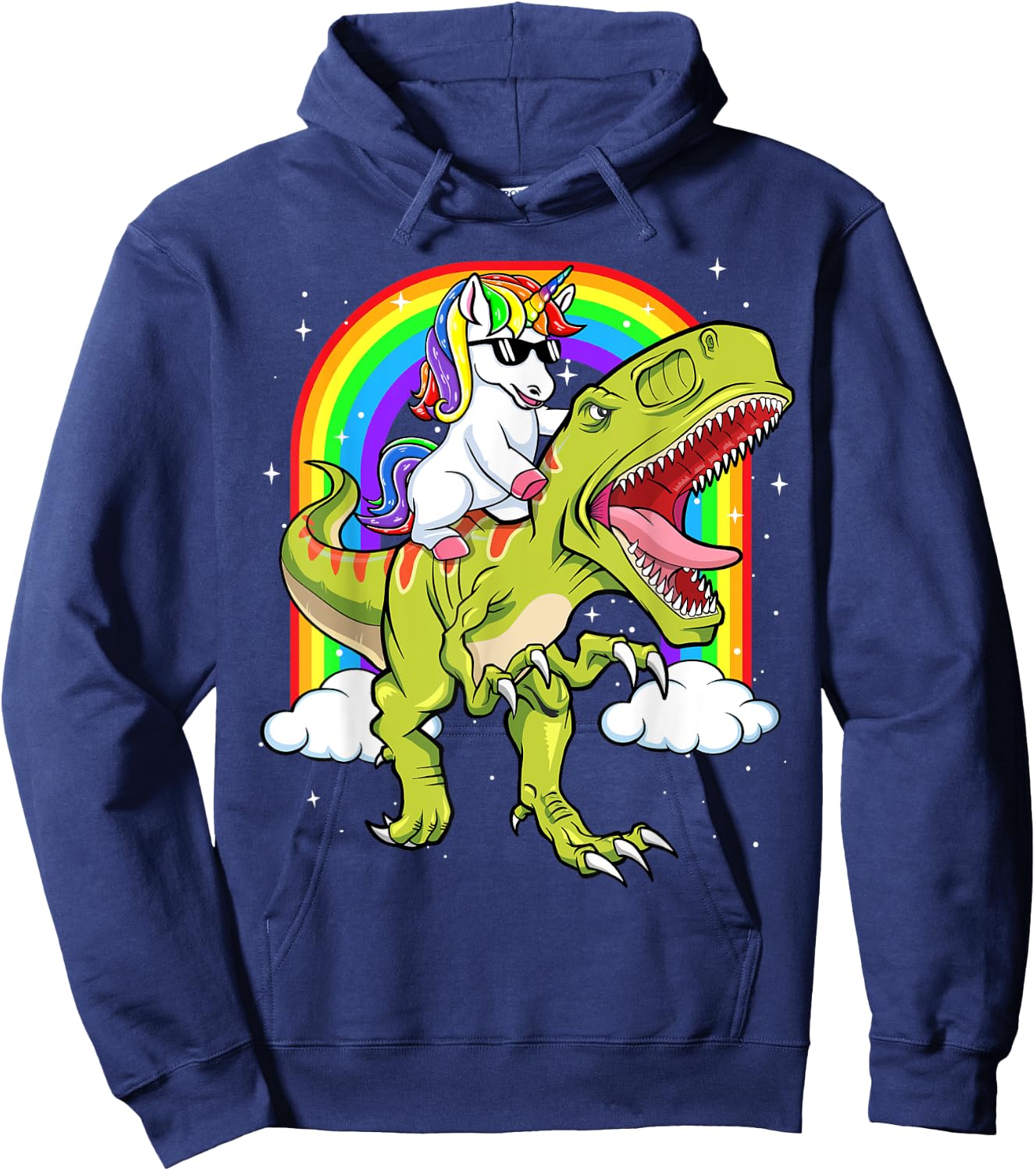 Rainbow Unicorn Riding T rex - Dinosaur Boys Girls Men Women Hoodie - Hoodie | Navy