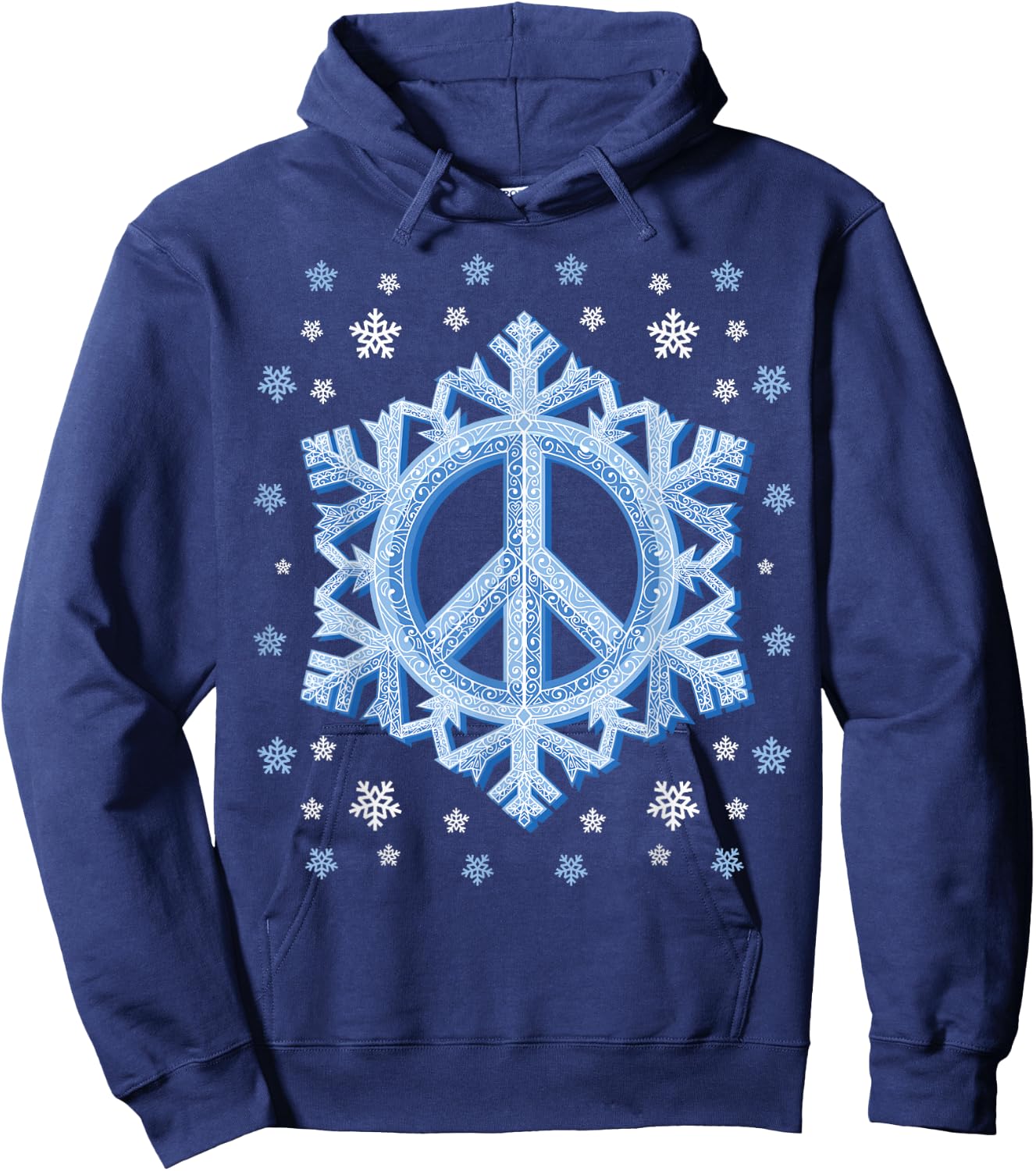 Peace Sign Snowflakes Winter Christmas Retro 70s 80s Hippie Hoodie - Hoodie | Navy