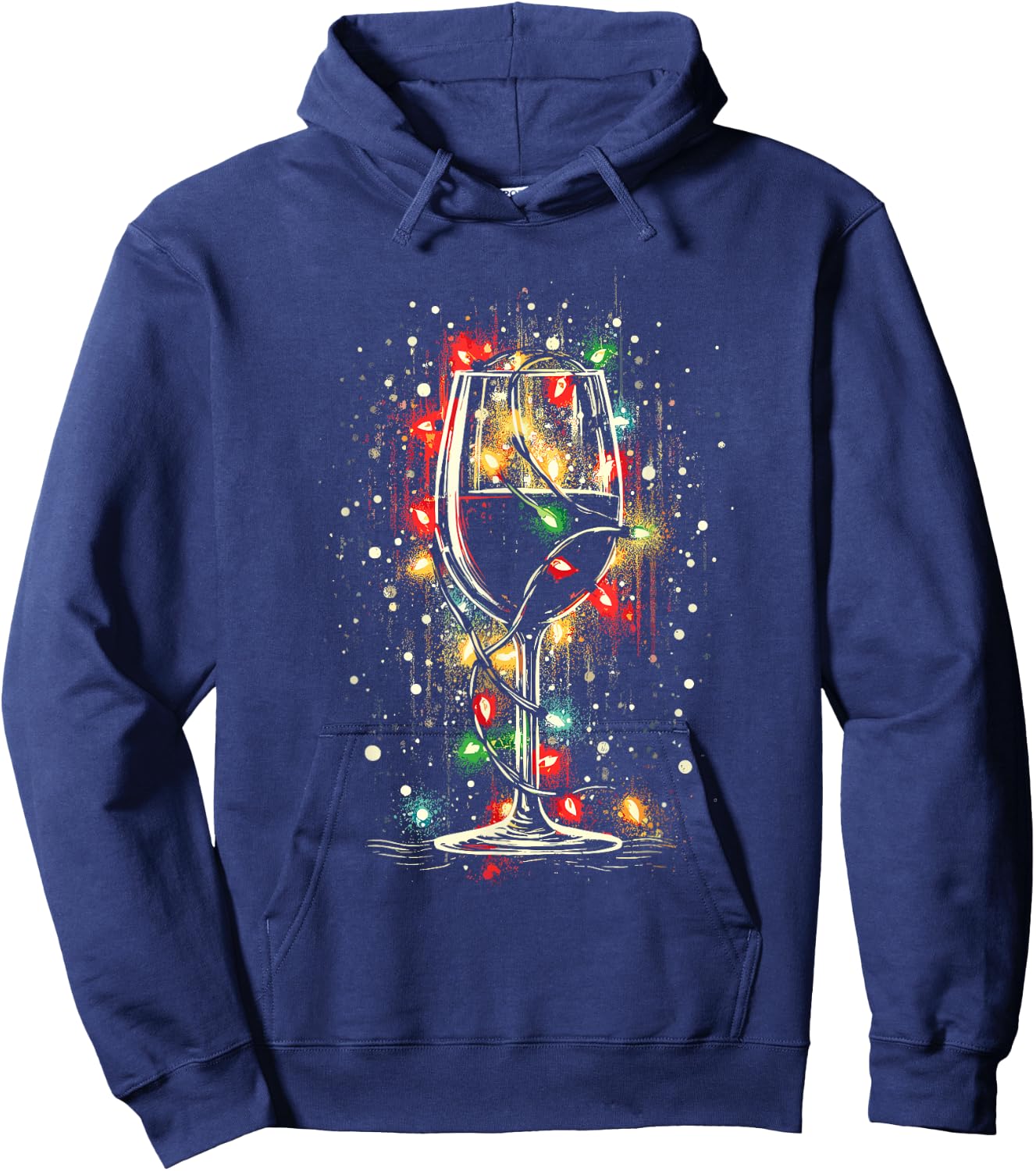 Glass Of Wine With Christmas Lights - Vintage Xmas Lover Hoodie - Hoodie | Navy