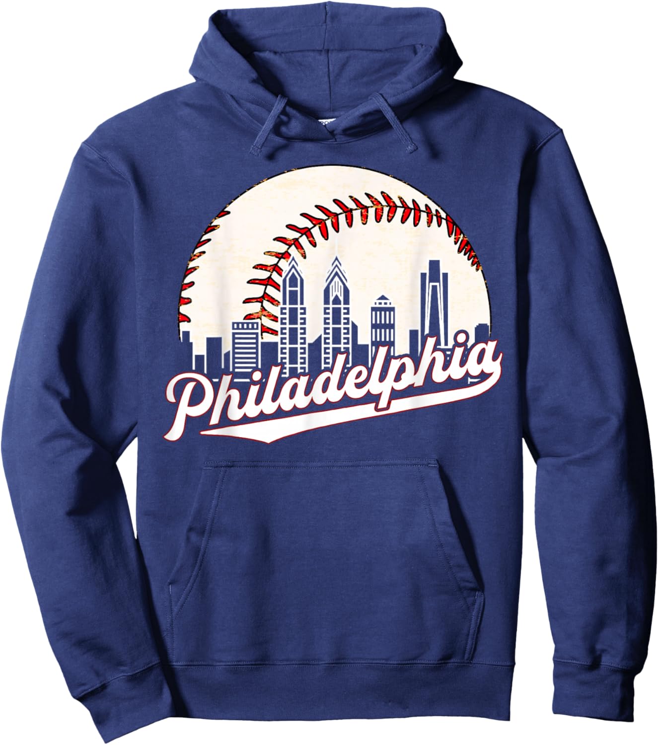 Vintage Philadelphia Philly Cityscape Baseball Skyline Retro Hoodie - Hoodie | Navy