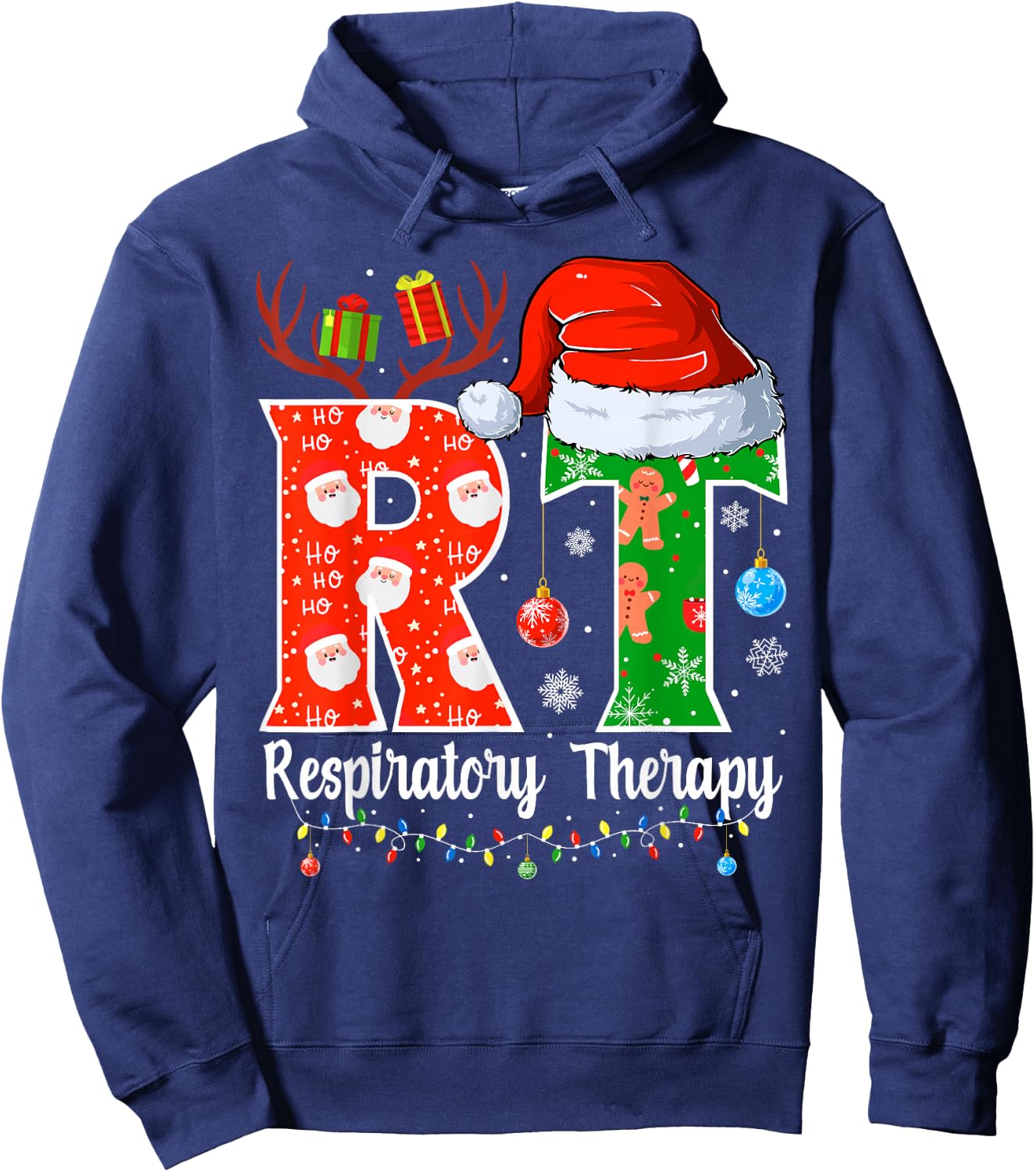 RT Christmas Respiratory Therapy Christmas RT Xmas Hoodie - Hoodie | Navy