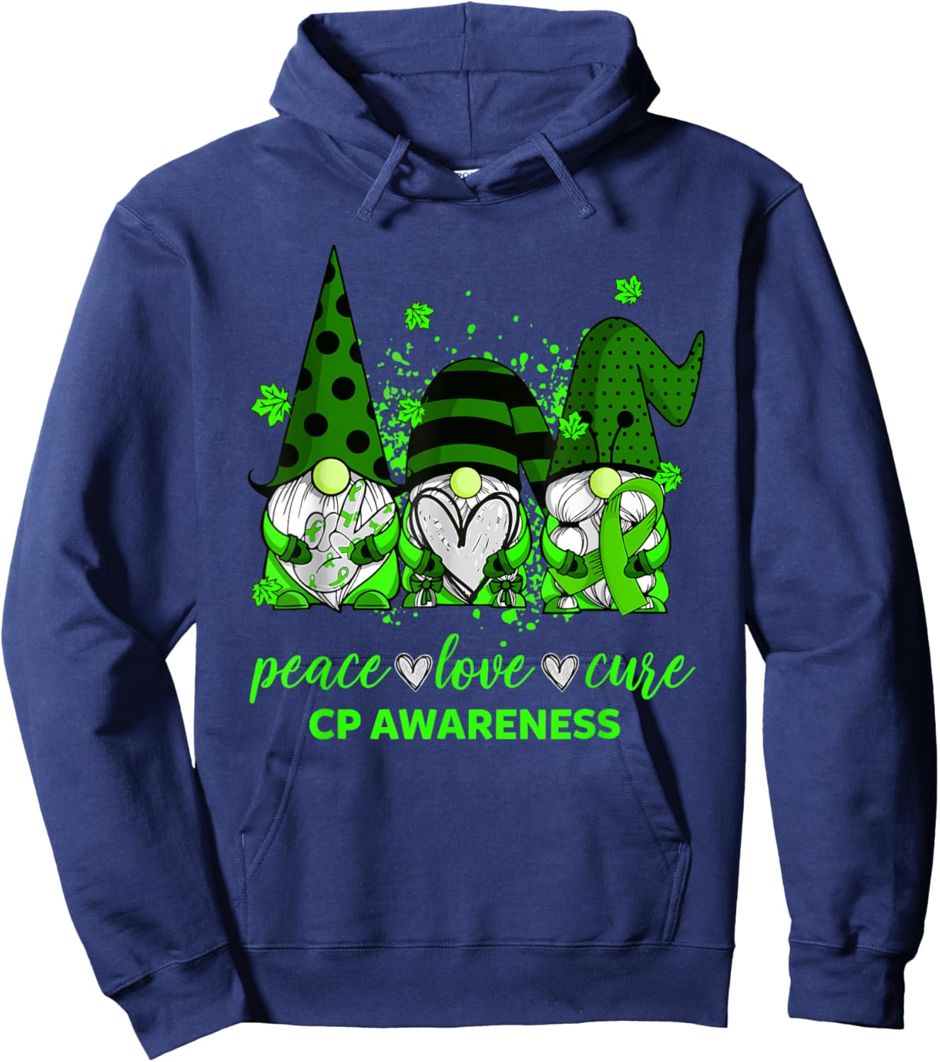 Peace Love Cure Three Gnomes Cerebral Palsy CP Awareness Hoodie - Hoodie | Navy