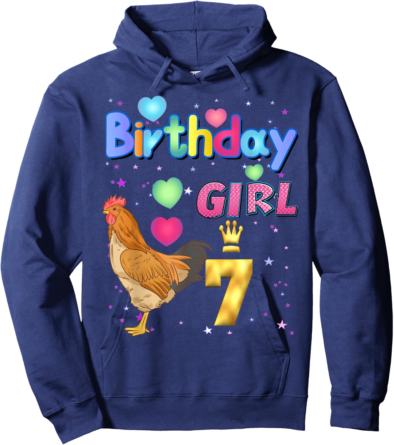 Kids 7Years Old Chicken Its my 7th birthday Girl Chicken Hoodie - Hoodie | Navy