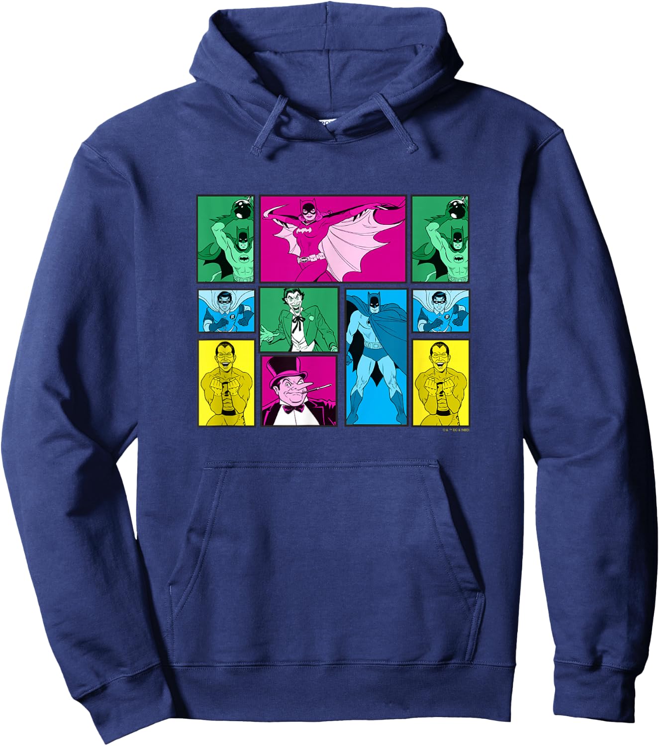Batman Vintage 60's Classic Heroes & Villains Comic Panels Hoodie - Hoodie | Navy
