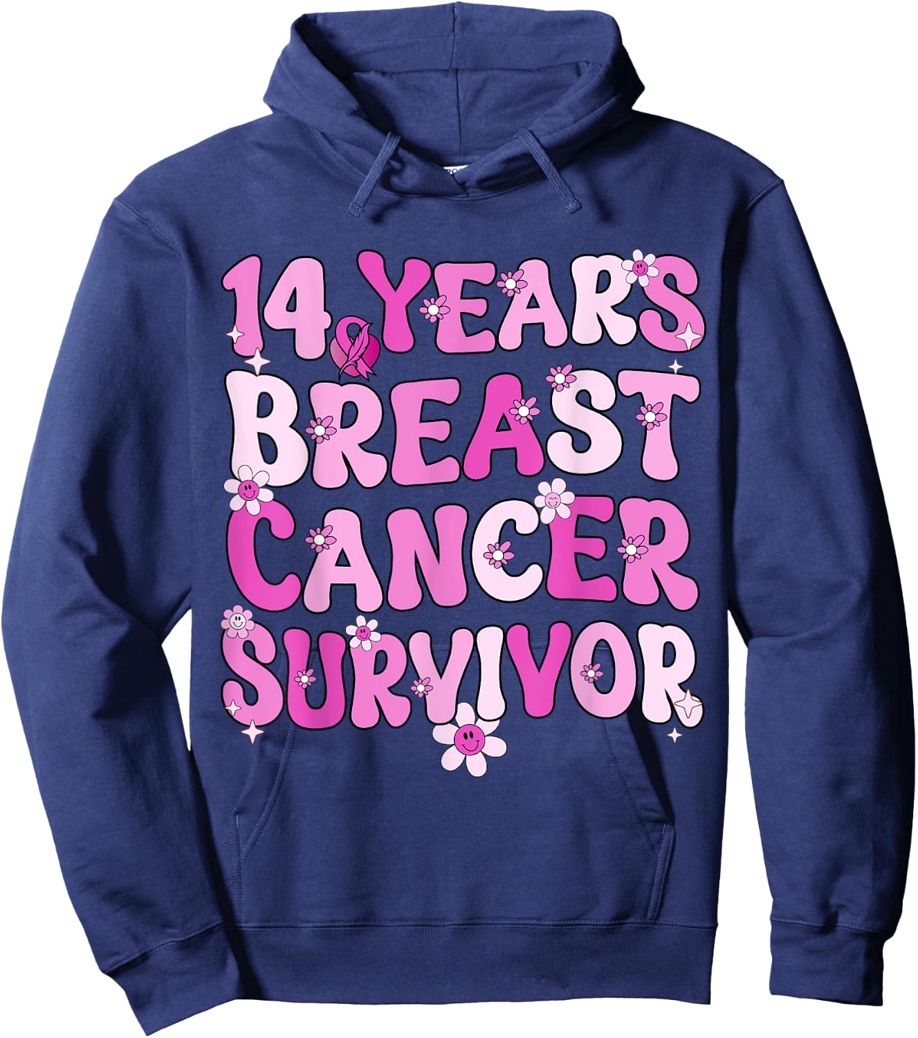 14 Years Breast Cancer Survivor Breast Cancer Awareness Hoodie - Hoodie | Navy