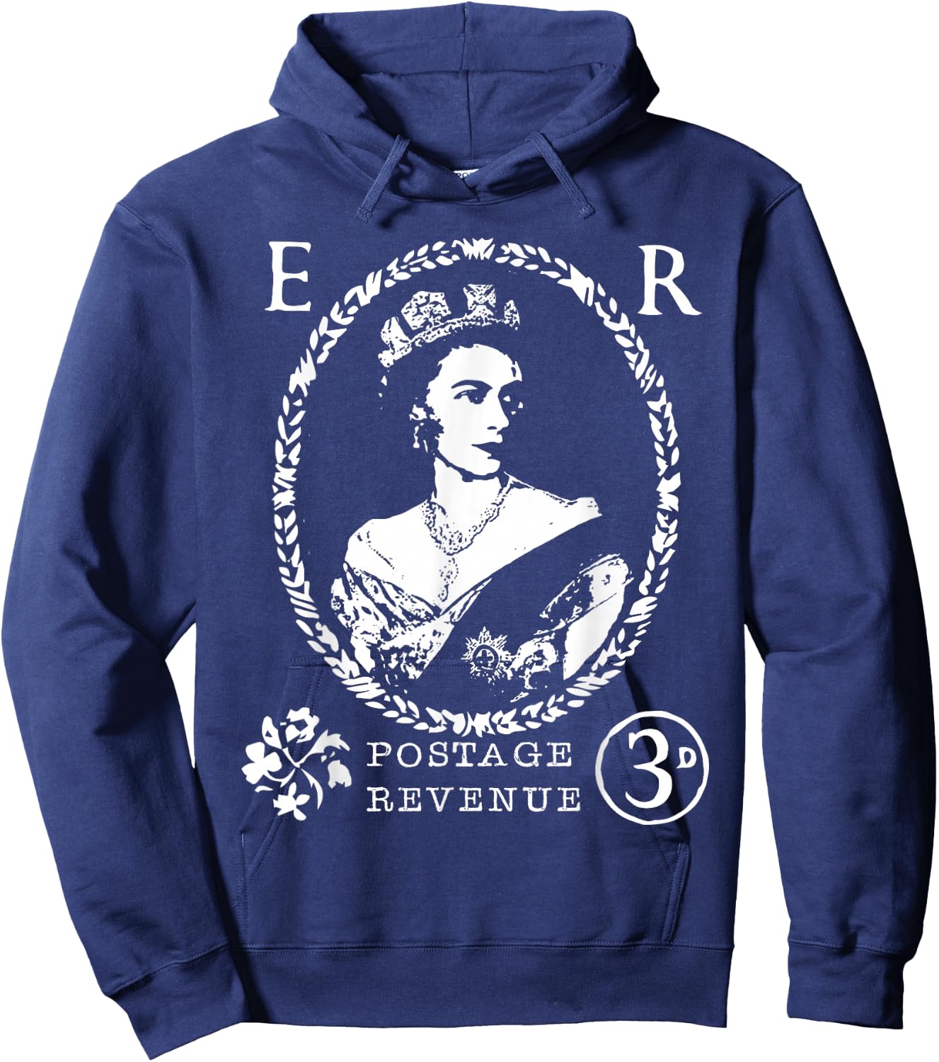 Queen Elizabeth II ER Crown UK Britain Monarch Distressed Hoodie - Hoodie | Navy