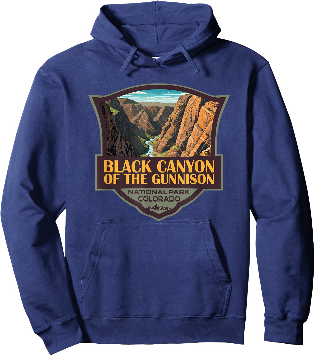 Black Canyon Of The Gunnison Illustration Travel Retro Badge Hoodie - Hoodie | Navy