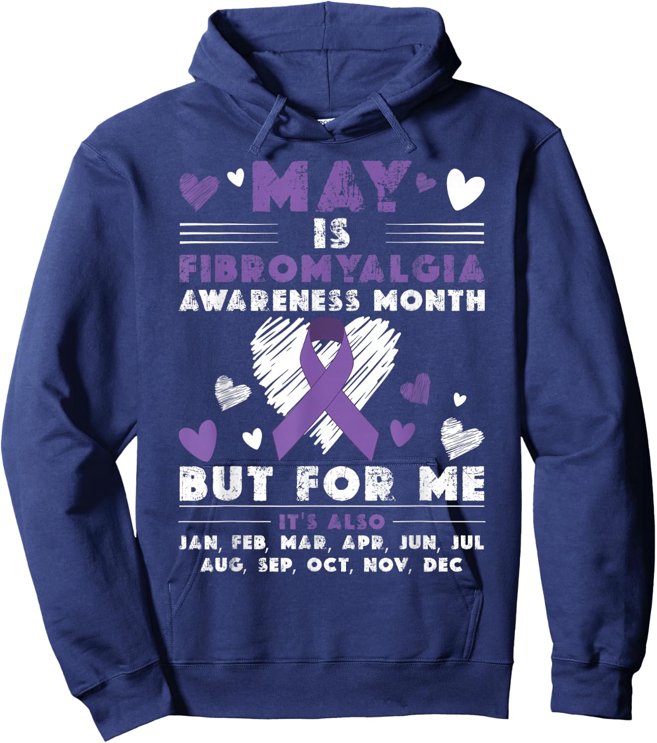 May Is Fibromyalgia Awareness Month Warrior Purple Ribbon Hoodie - Hoodie | Navy