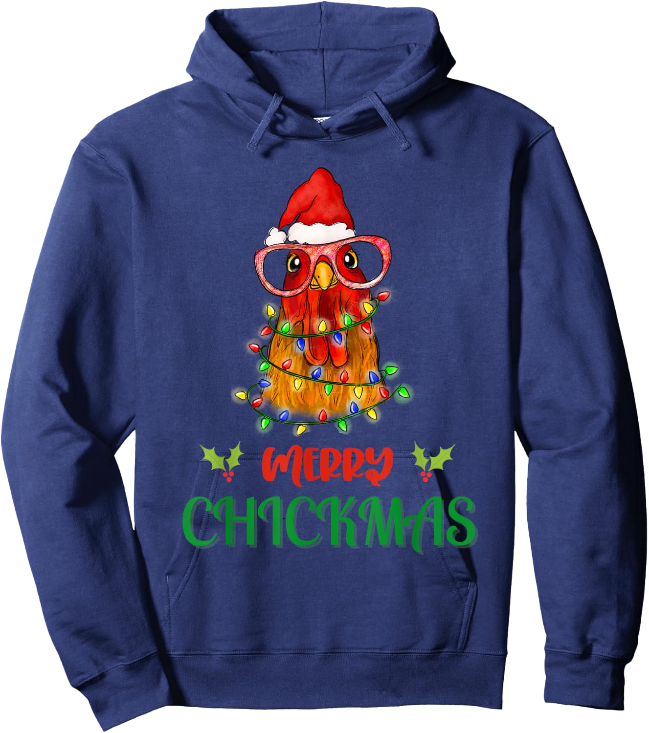 Merry Chickmas Ornament Lights Chicken Farmer christmas Hoodie - Hoodie | Navy
