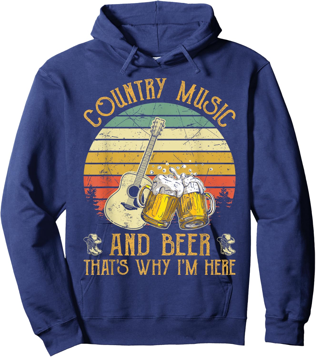 Retro Country Music And Beer That's Why I'm Here Vintage Hoodie - Hoodie | Navy