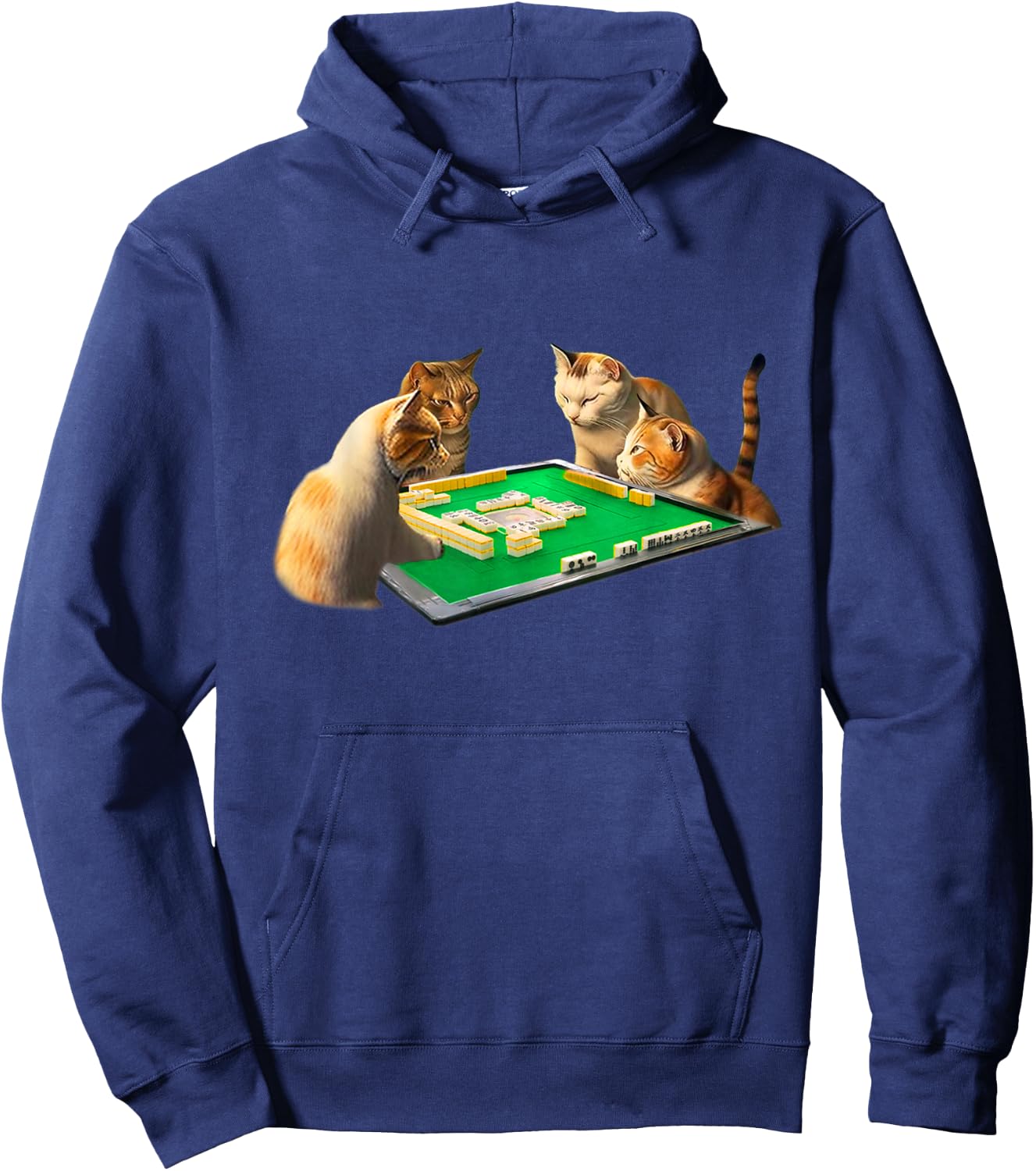 Cat Cat Mahjong Funny T Shirt with Letters Funny Clothes Funny Goods Present Neta Jakushi Hoodie - Hoodie | Navy