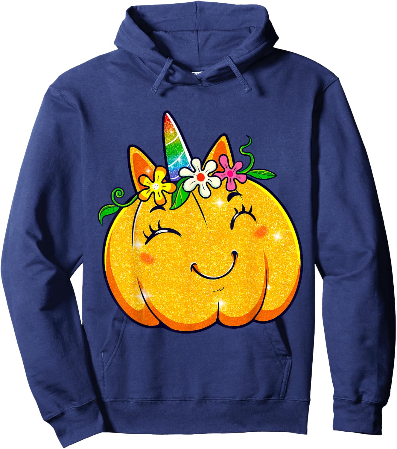 Unicorn Pumpkin Halloween Girl Cute Thanksgiving Girls Hoodie - Hoodie | Navy