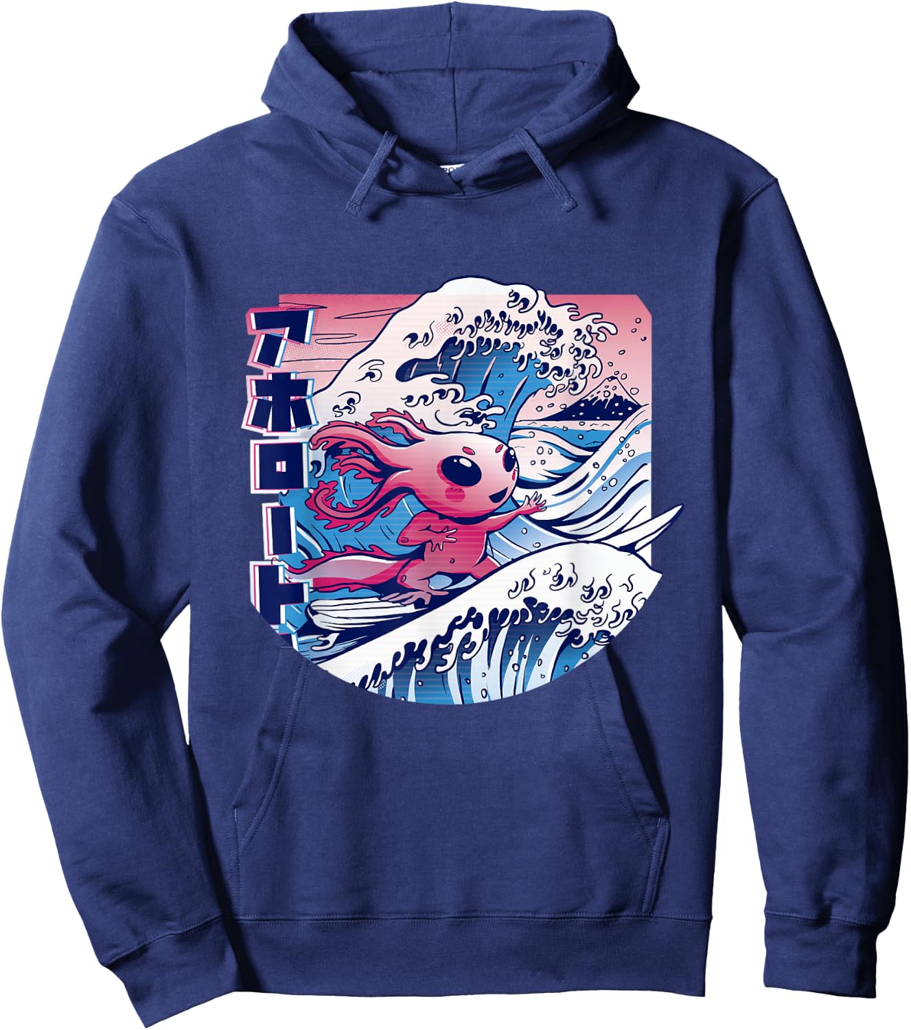 Axolotl is Surfing Japanese Great Wave Axolotl Anime Kawaii Hoodie - Hoodie | Navy