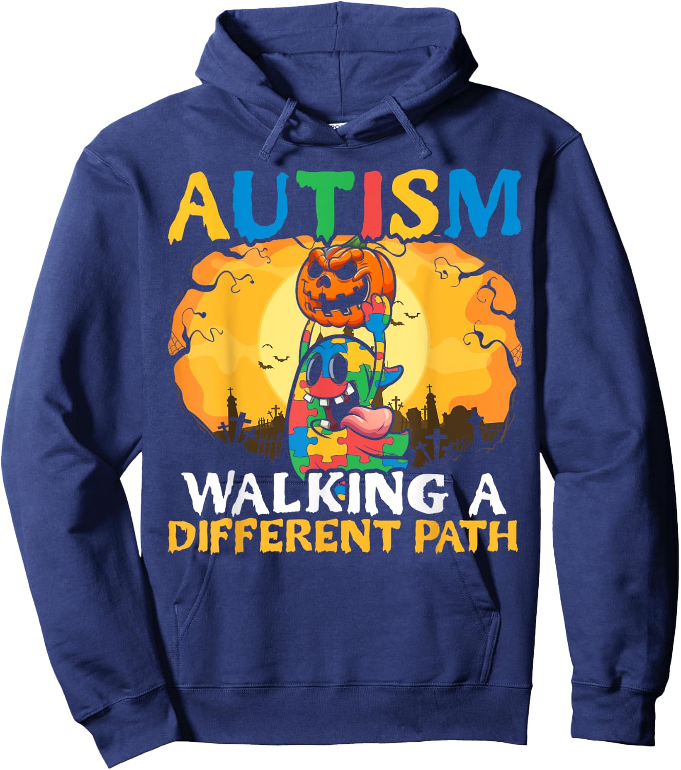 Autism Halloween Puzzle Trick Or Treat Autism Awareness Hoodie - Hoodie | Navy