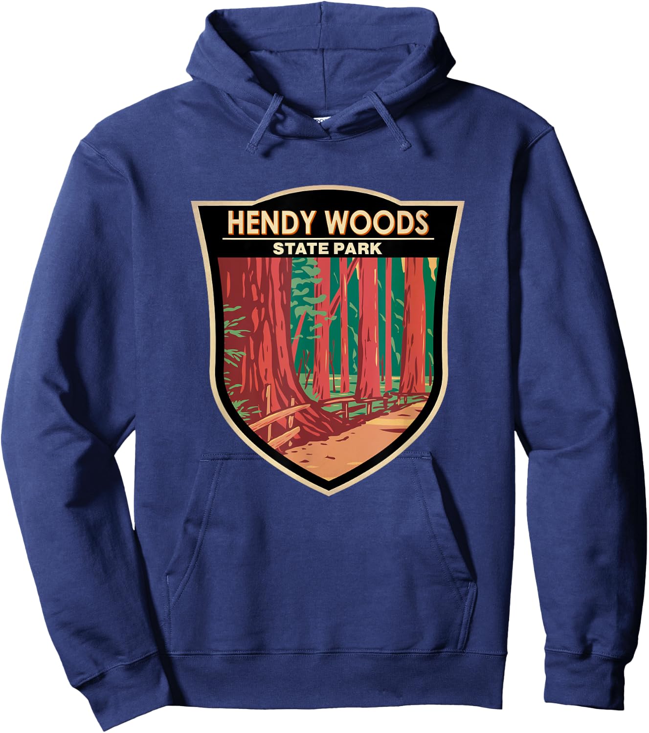 Hendy Woods State Park California Badge Vintage Hoodie - Hoodie | Navy