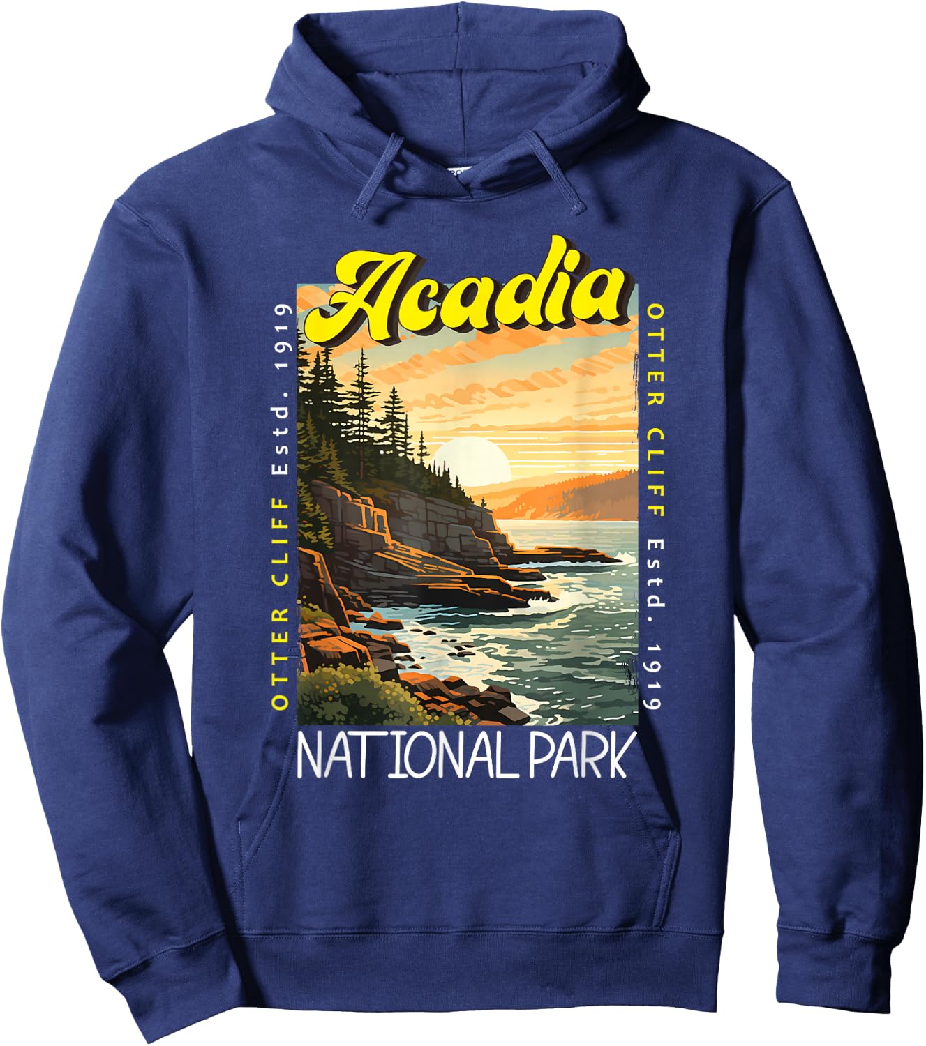 Acadia National Park Otter Cliff Maine Distressed Vintage Hoodie - Hoodie | Navy