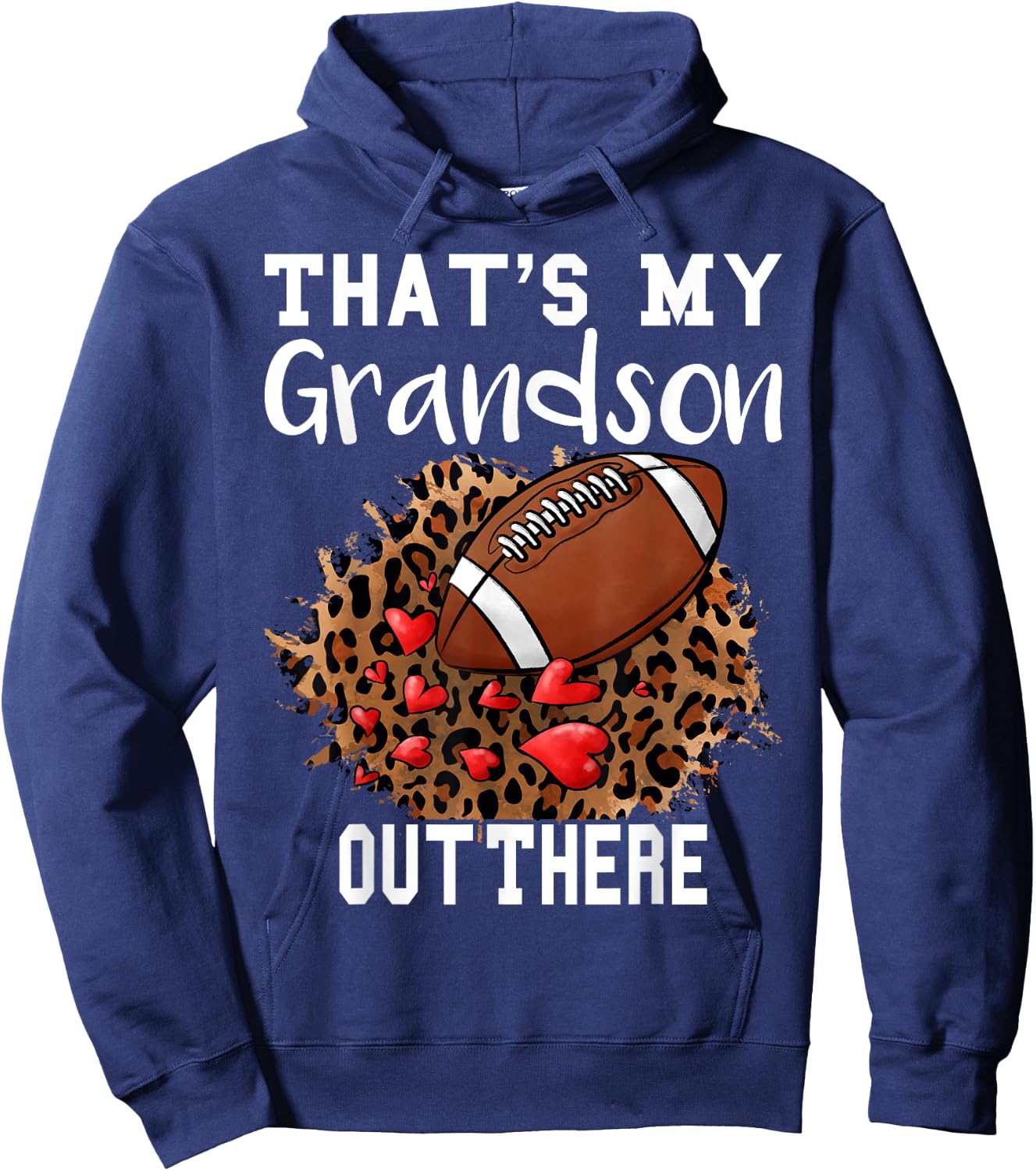 That's My Grandson Out There Football Grandma Leopard Heart Hoodie - Hoodie | Navy