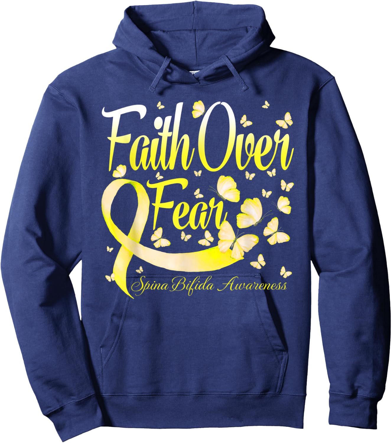 Faith Over Fear Spina Bifida Awareness Butterfly Hoodie - Hoodie | Navy