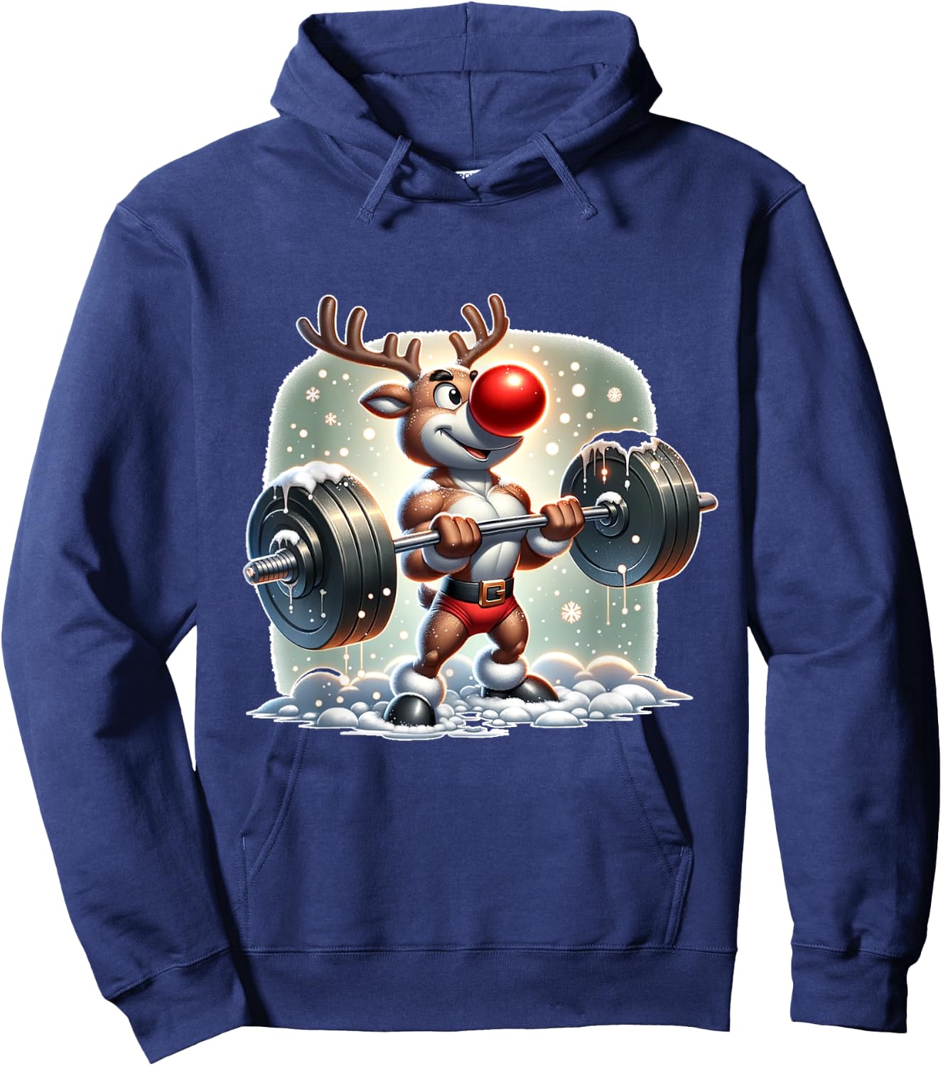 Rudolph The Red Nose Reindeer Workout Gym Weightlifter Funny Hoodie - Hoodie | Navy