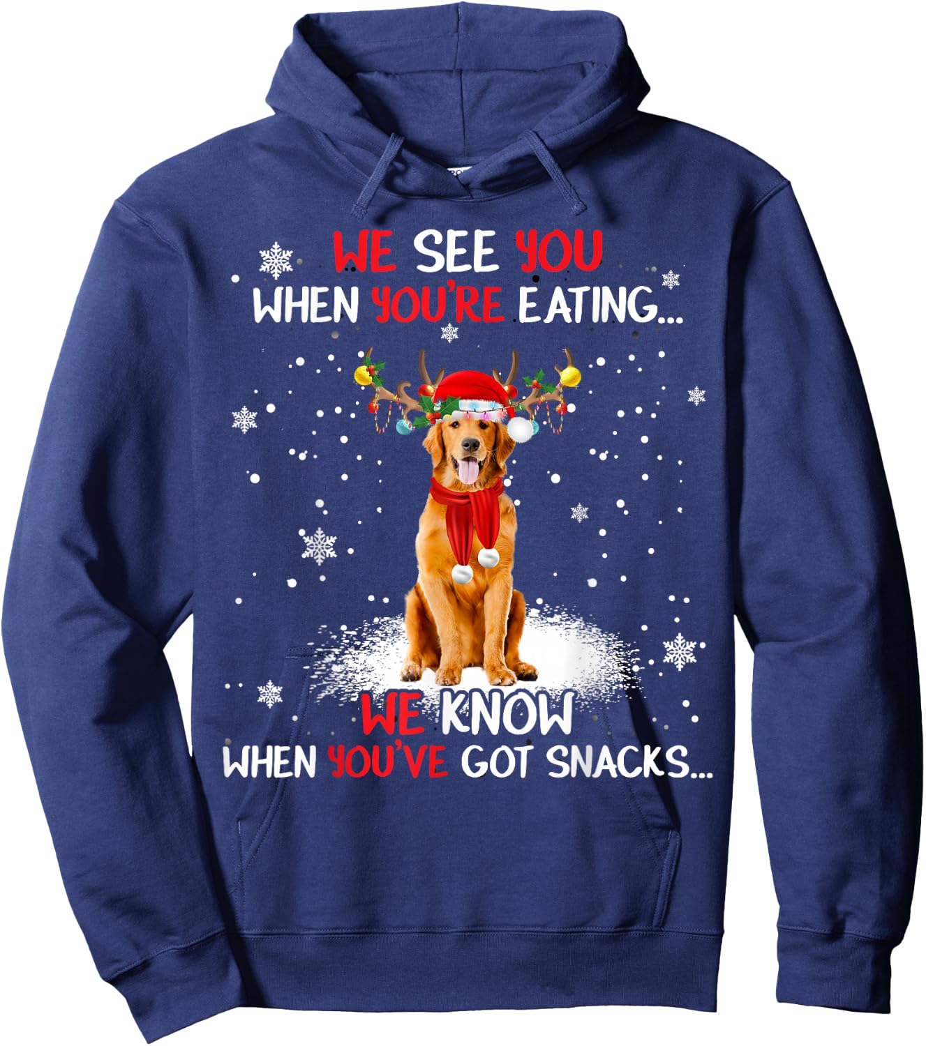 Santa Golden Retriever Reindeer Light Christmas Pajama Hoodie - Hoodie | Navy