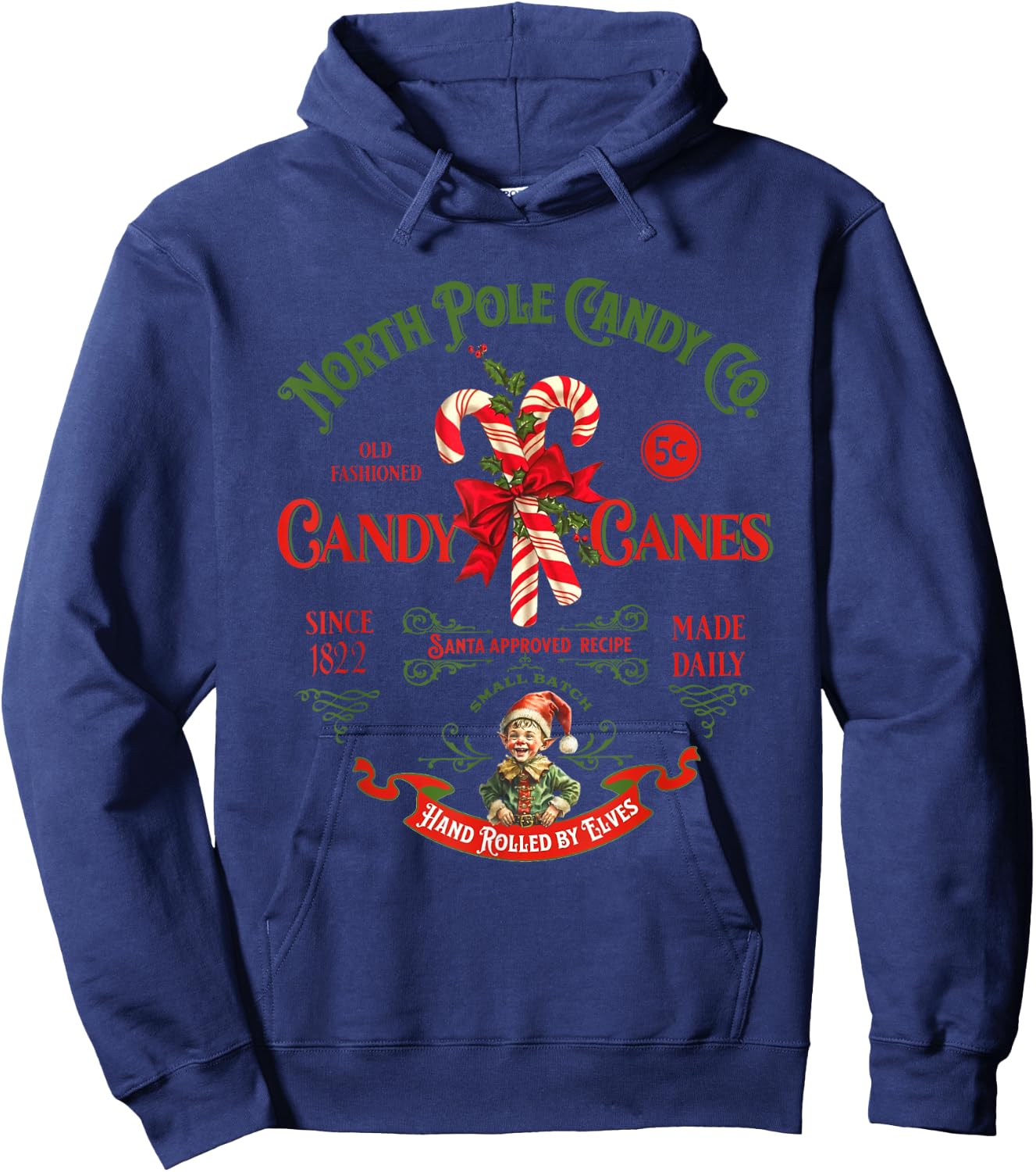 Vintage North Pole Candy CO. Candy Canes Funny Christmas Hoodie - Hoodie | Navy
