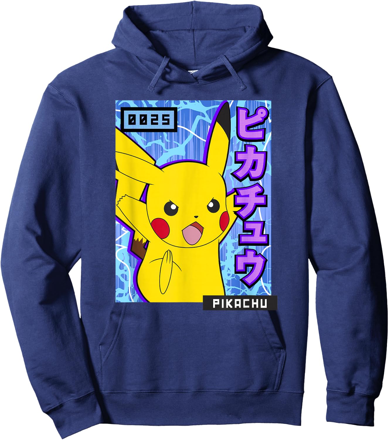 Pokémon 0025 Pikachu Kanji Electric Action Poster Hoodie - Hoodie | Navy