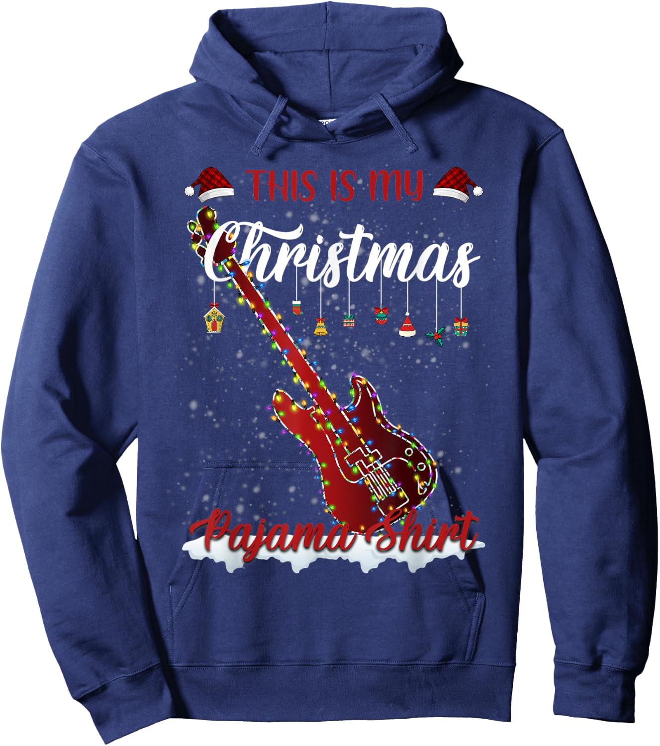 This Is My Christmas Pajama Santa Xmas Lights Guitar Lover Hoodie - Hoodie | Navy