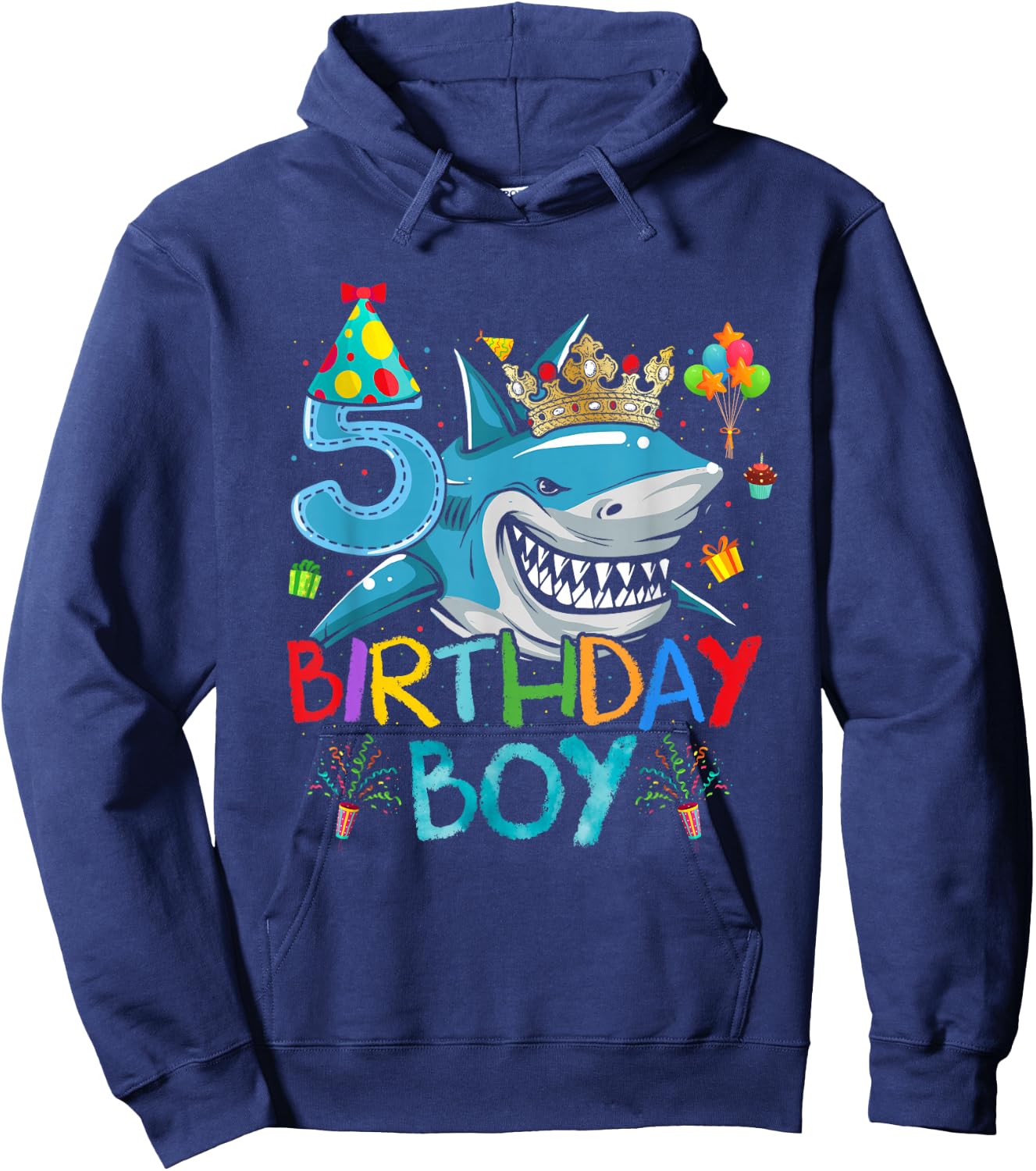 5th Birthday Shark Ocean Theme Party 5 Years Old For Boy Hoodie - Hoodie | Navy