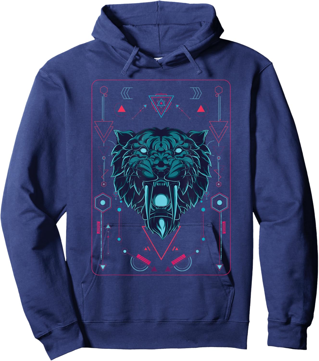 Native American geometric animal sabertooth tiger Hoodie - Hoodie | Navy