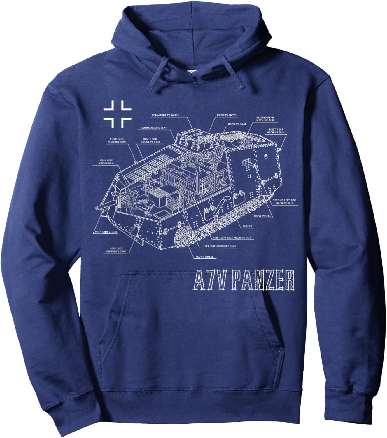 World War 1 German Tank A7V Blueprint Hoodie - Hoodie | Navy