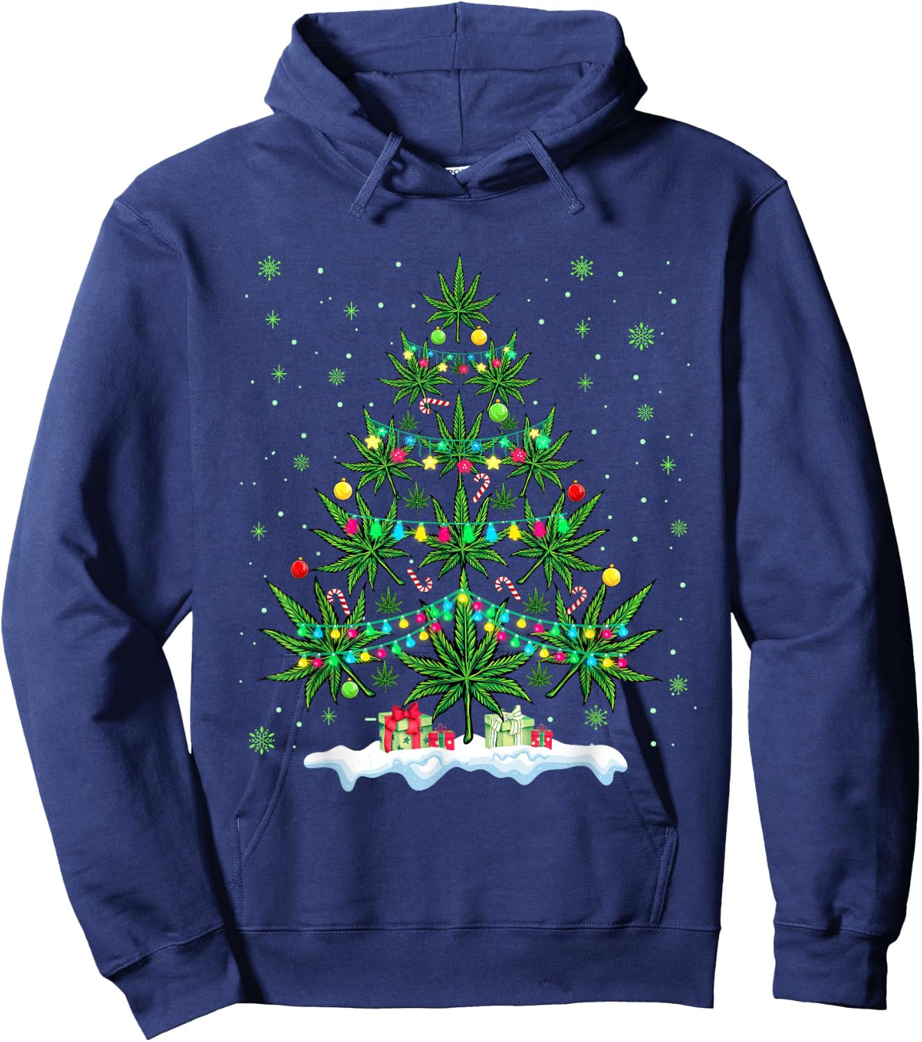 Cannabis Christmas Tree Xmas Funny Smoking Weed Marijuana Hoodie - Hoodie | Navy