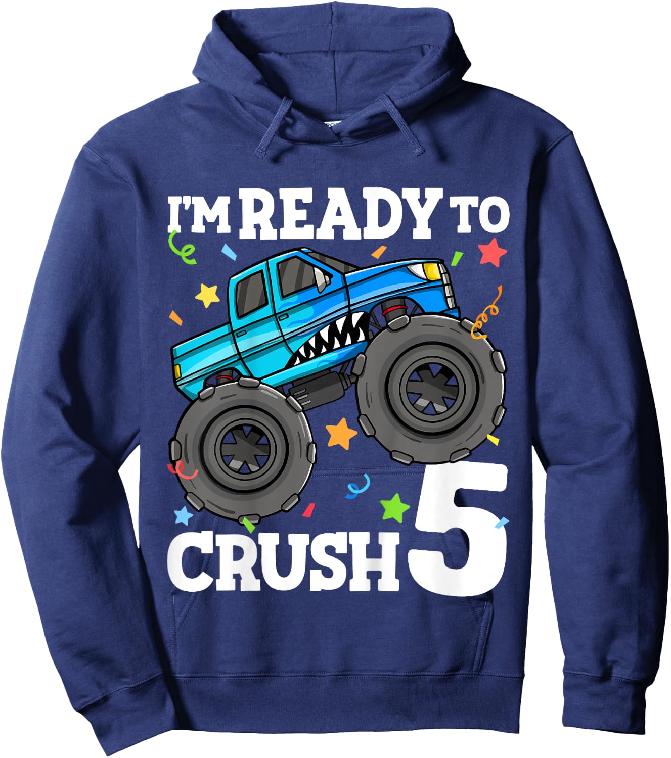 Kids Monster Truck Shark 5th Birthday Boy I'm Ready To Crush 5 Hoodie - Hoodie | Navy