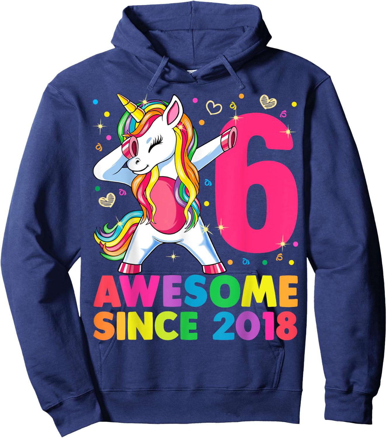 6 Years Old Unicorn Dabbing 6th Birthday Girl Unicorn Party Hoodie - Hoodie | Navy