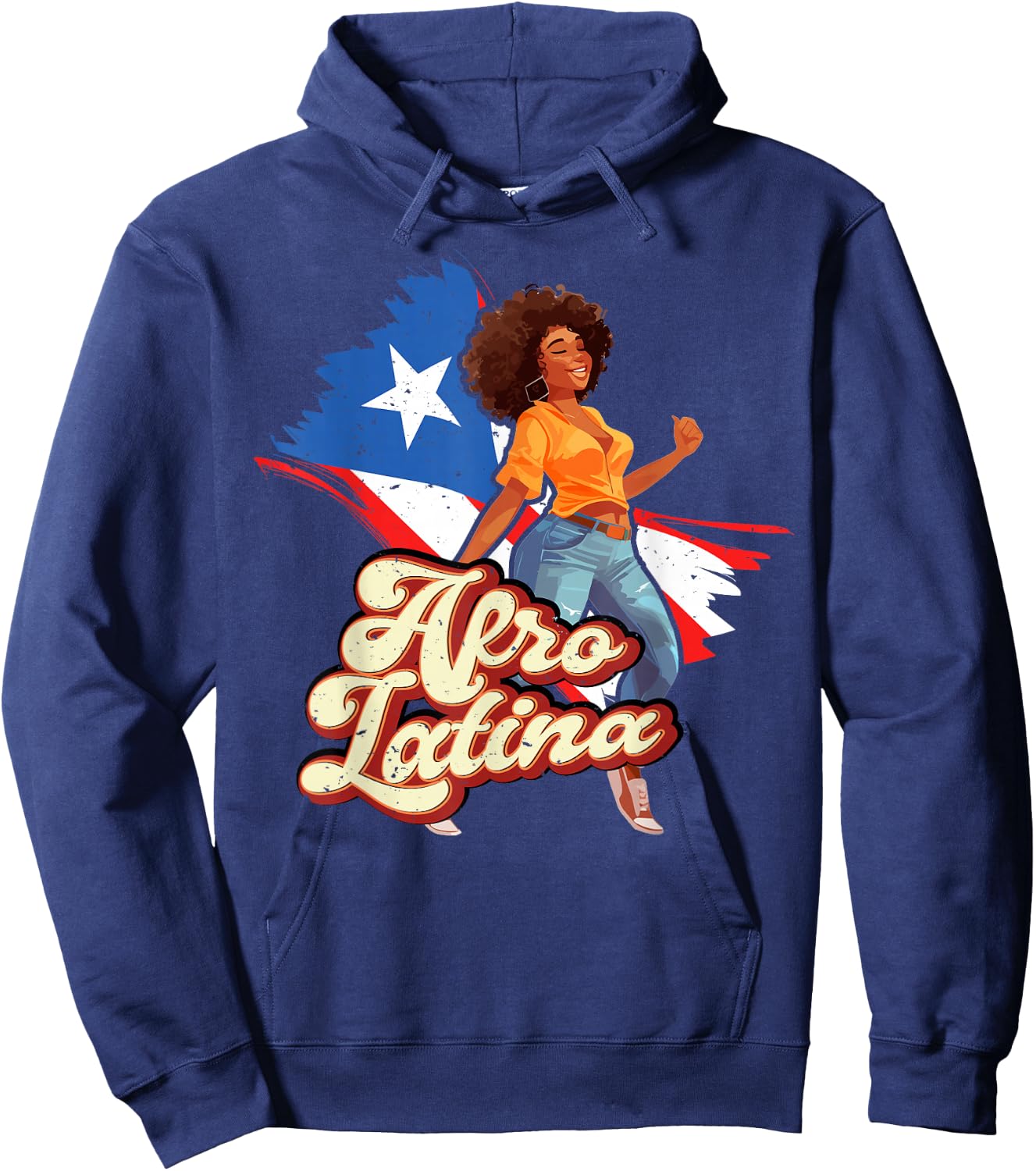Puerto Rico Afro Latina boricua woman flag dancing caribbean Hoodie - Hoodie | Navy
