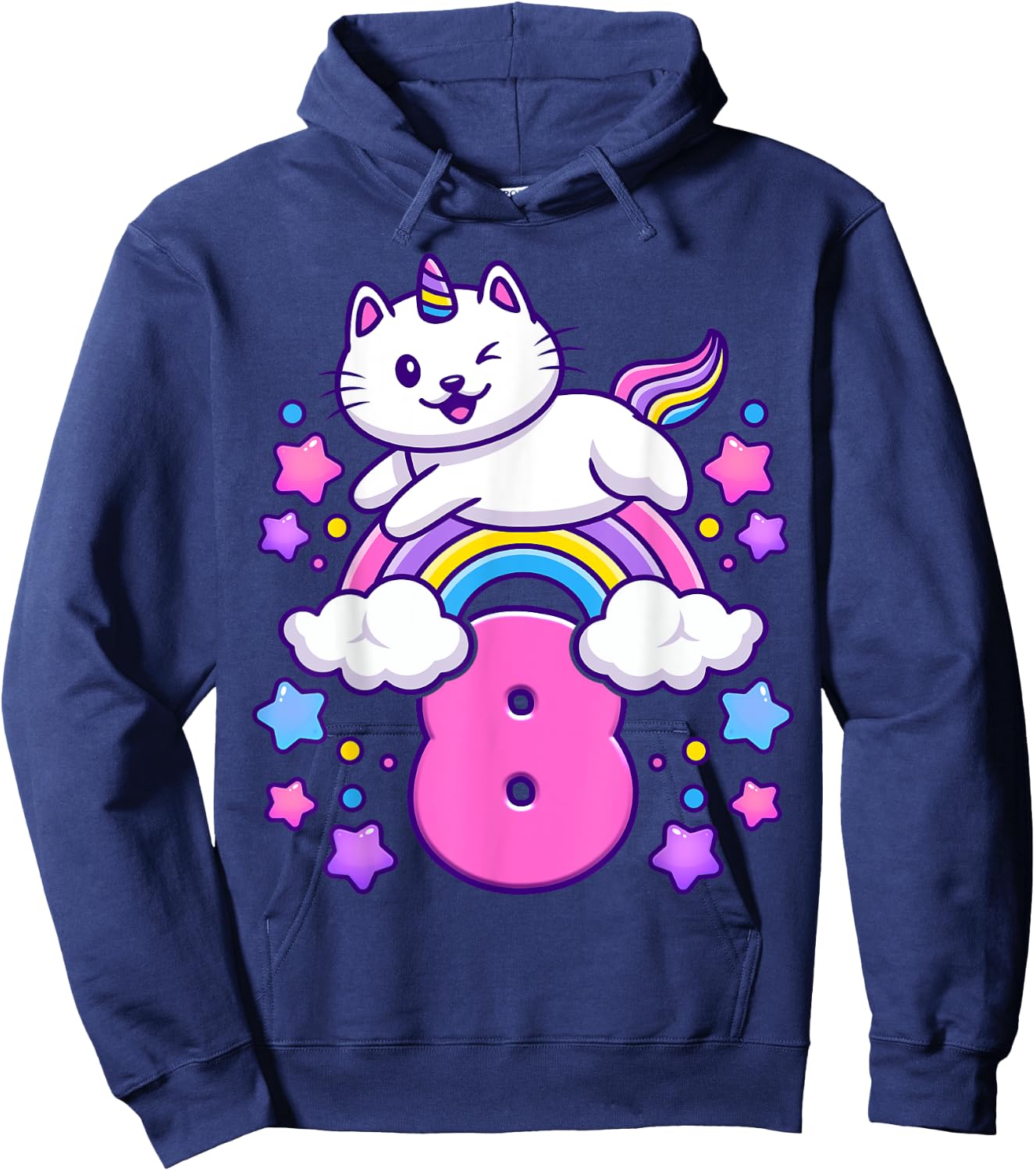 Birthday girl 8 years old, cat, unicorn, 8th birthday Hoodie - Hoodie | Navy