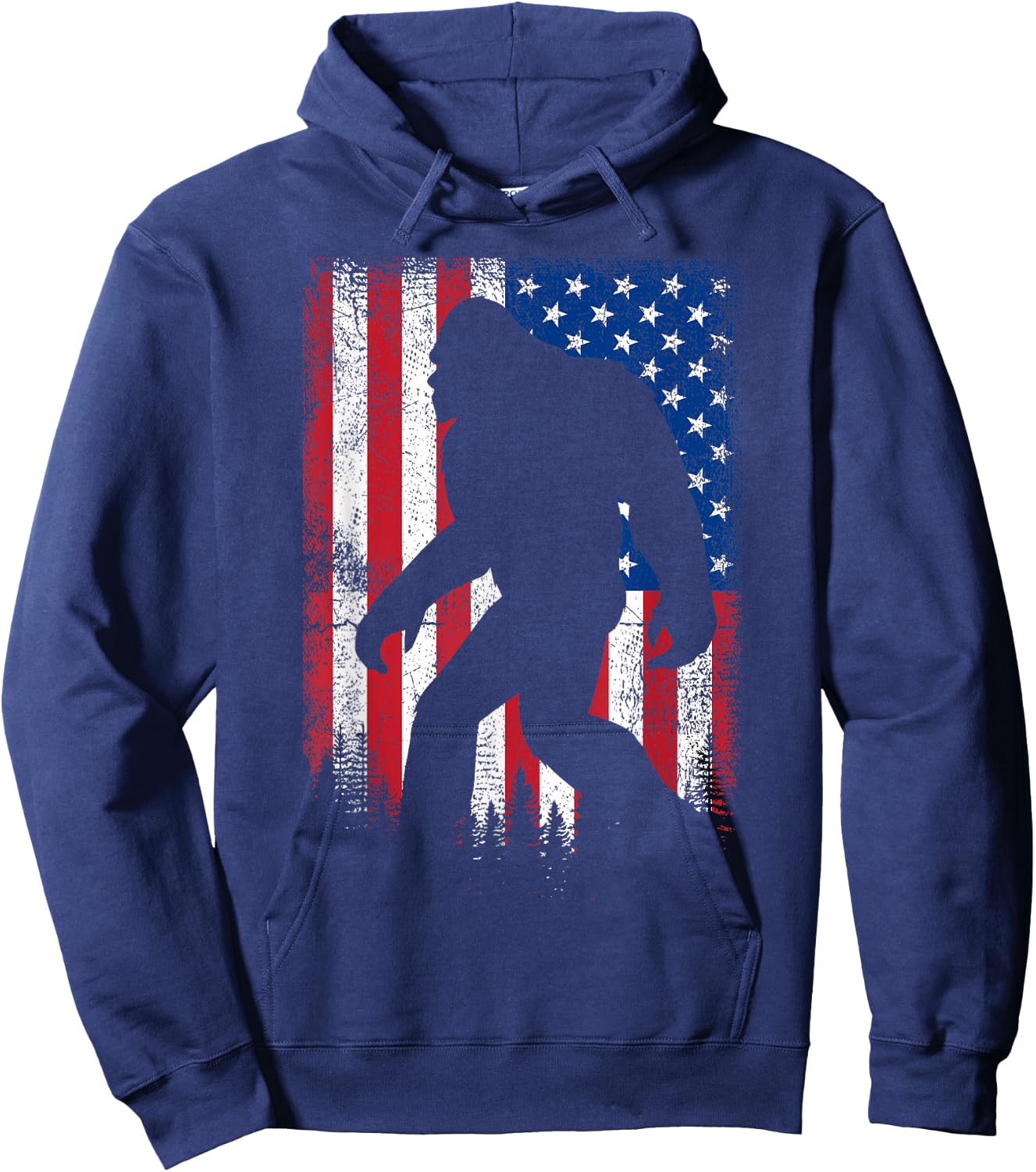 Bigfoot 4th Of July American USA Flag Patriotic Veterans Day Hoodie - Hoodie | Navy