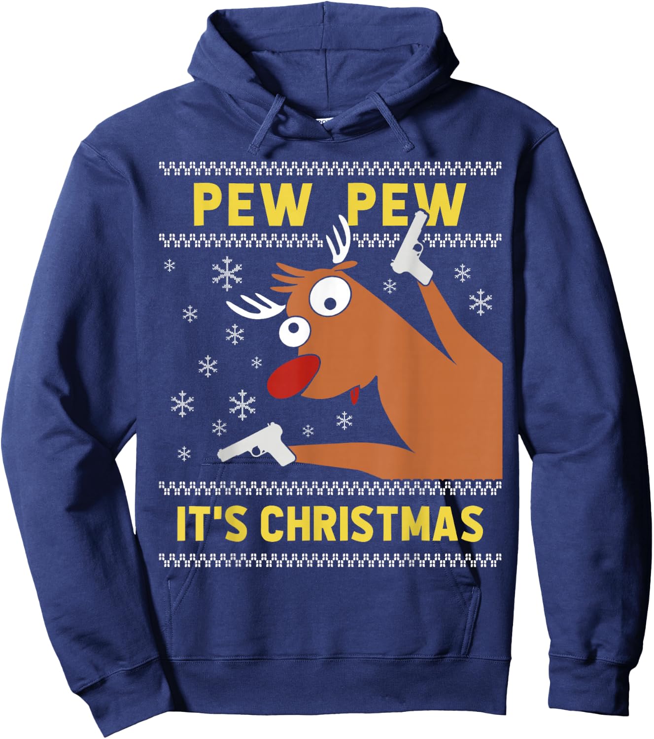 Ugly Christmas Sweater Funny CRAZY REINDEEER Xmas Hoodie - Hoodie | Navy
