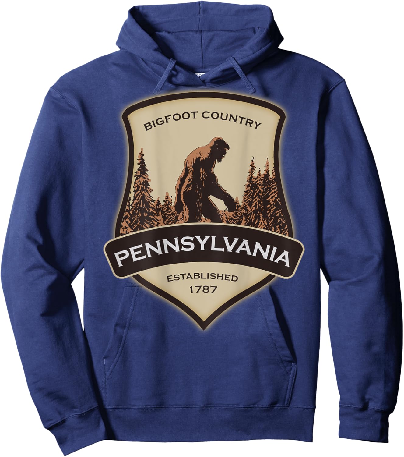 Printed On Back - Pennsylvania with a Bigfoot or Sasquatch Hoodie - Hoodie | Navy