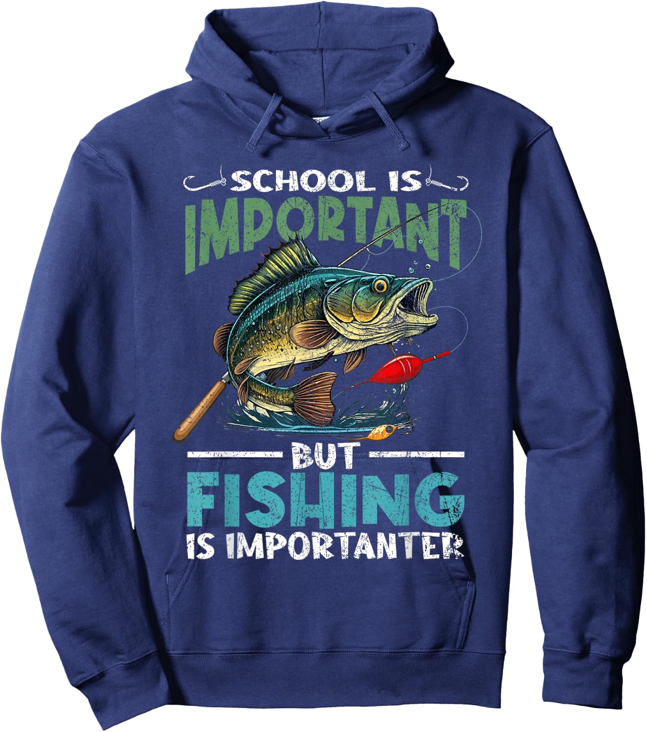 Funny Fishing For Boys Kids Youth Fish Saying Bass Fisherman Hoodie - Hoodie | Navy