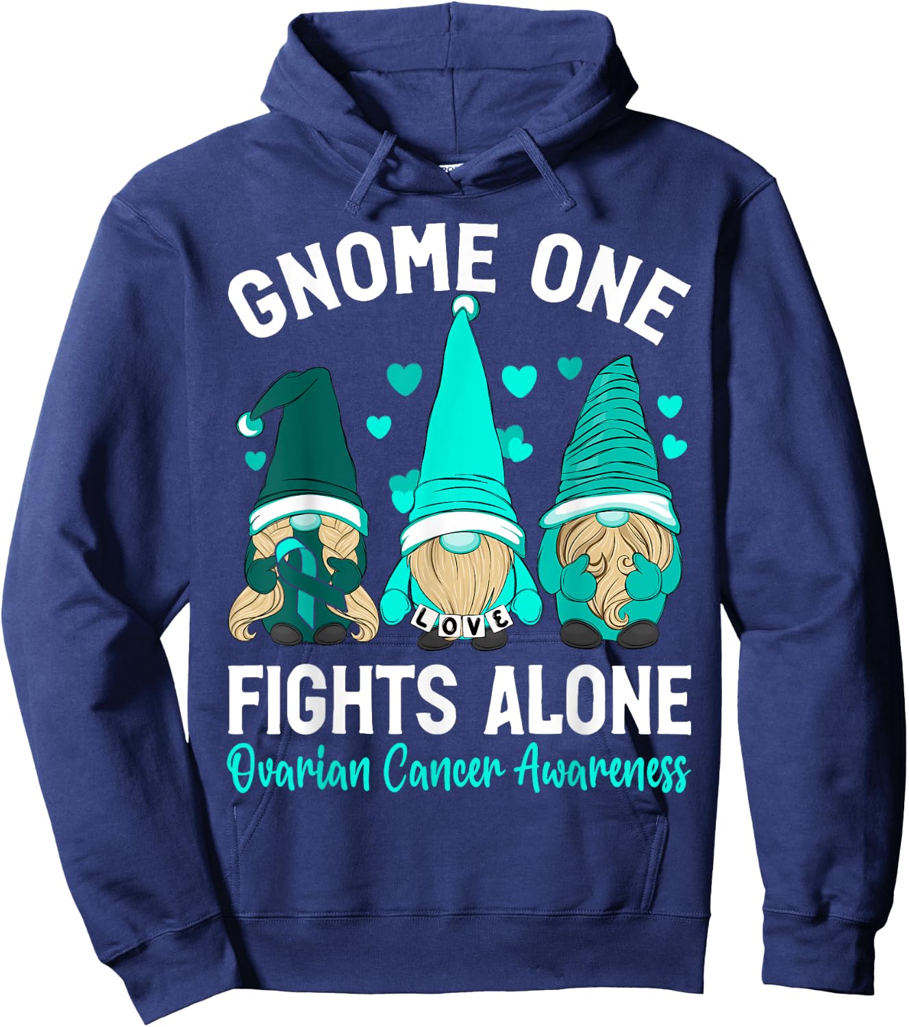 Gnome One Fights Alone Purple Teal Ovarian Awareness Hoodie - Hoodie | Navy