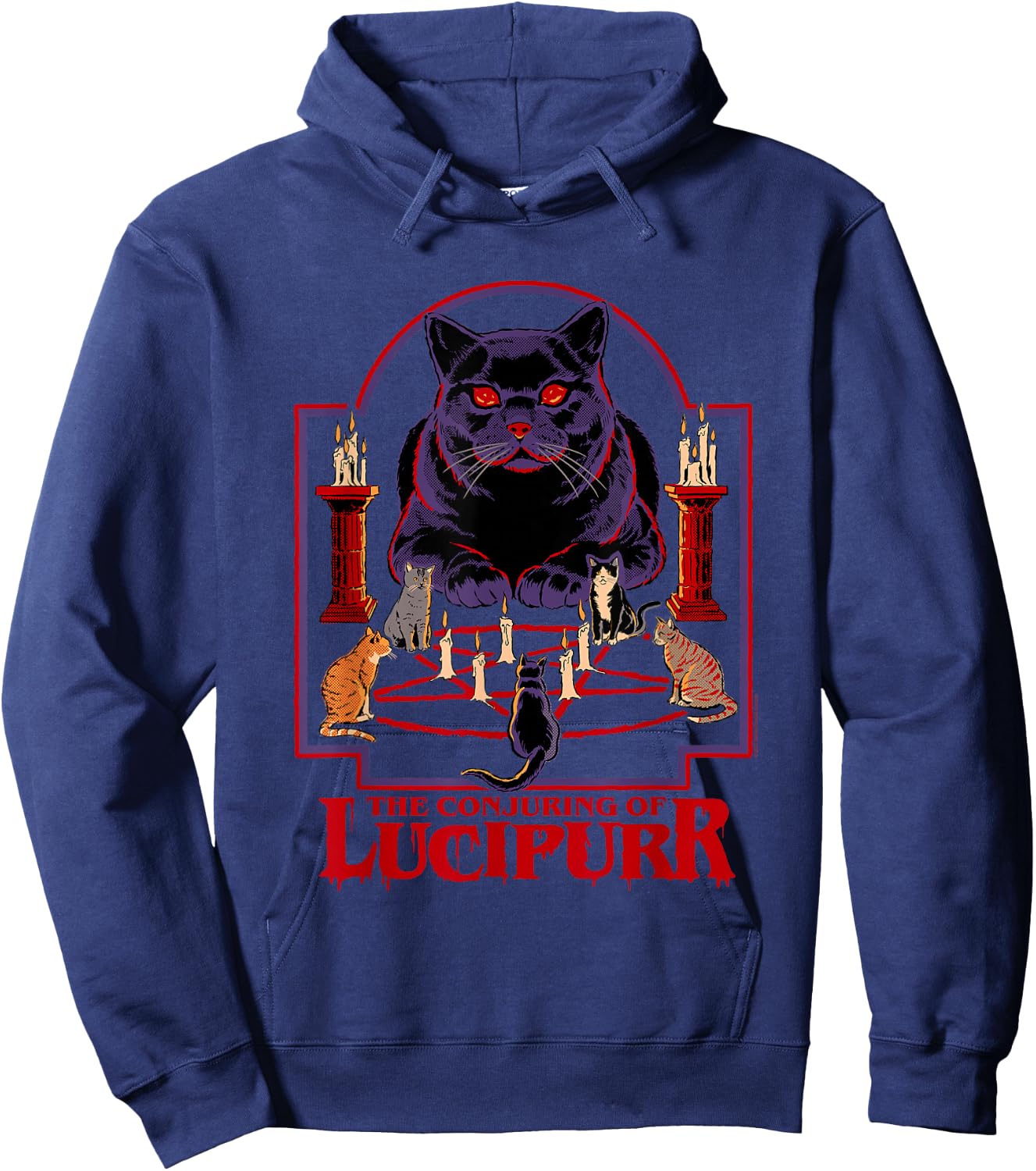 Steven Rhodes Conjuring of Lucipurr Retro Dark Humor Hoodie - Hoodie | Navy