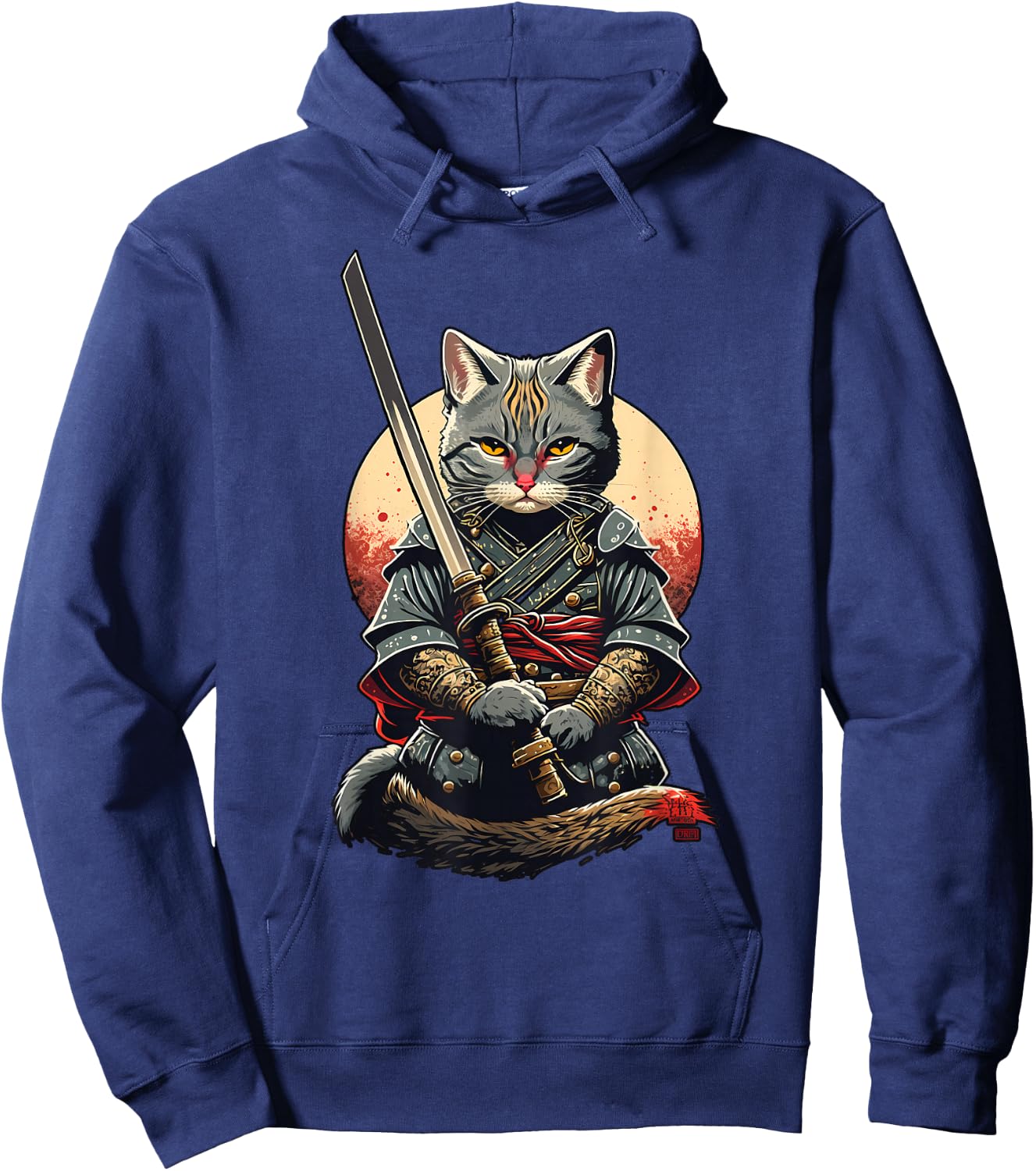 Retro Japanese Warrior Katana Ninja Cat, Samurai Kitten Hoodie - Hoodie | Navy