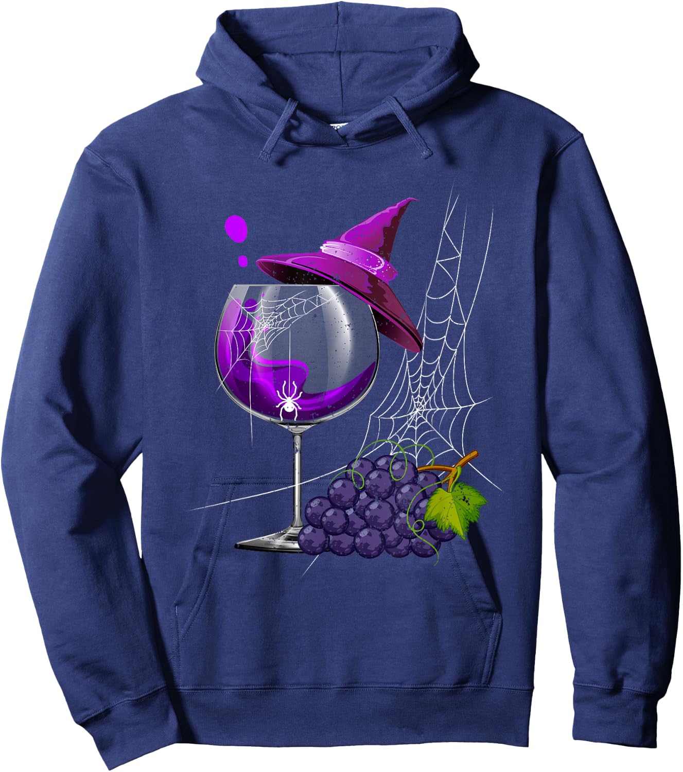 Vintage Halloween Purple Grape Wine Glass Witch Hat Cute Hoodie - Hoodie | Navy