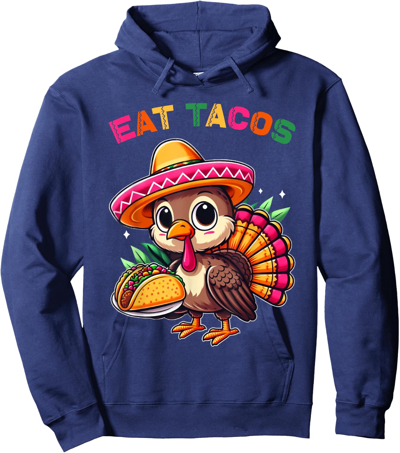 Funny Mexican Cute Turkey Eats Tacos Thanksgiving Kids Boys Hoodie - Hoodie | Navy