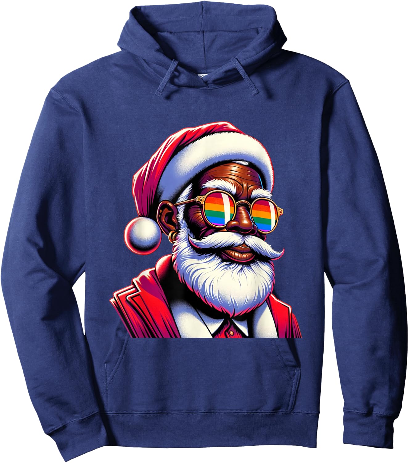 Retro Colored Gay Santa Face Rainbow Sunglasses Christmas Hoodie - Hoodie | Navy