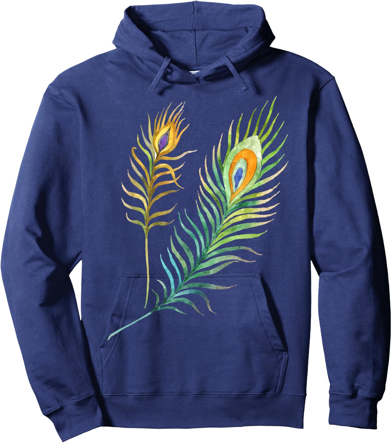 Peacock Feathers Indian Peafowl Bird Lover Watercolor Funny Hoodie - Hoodie | Navy