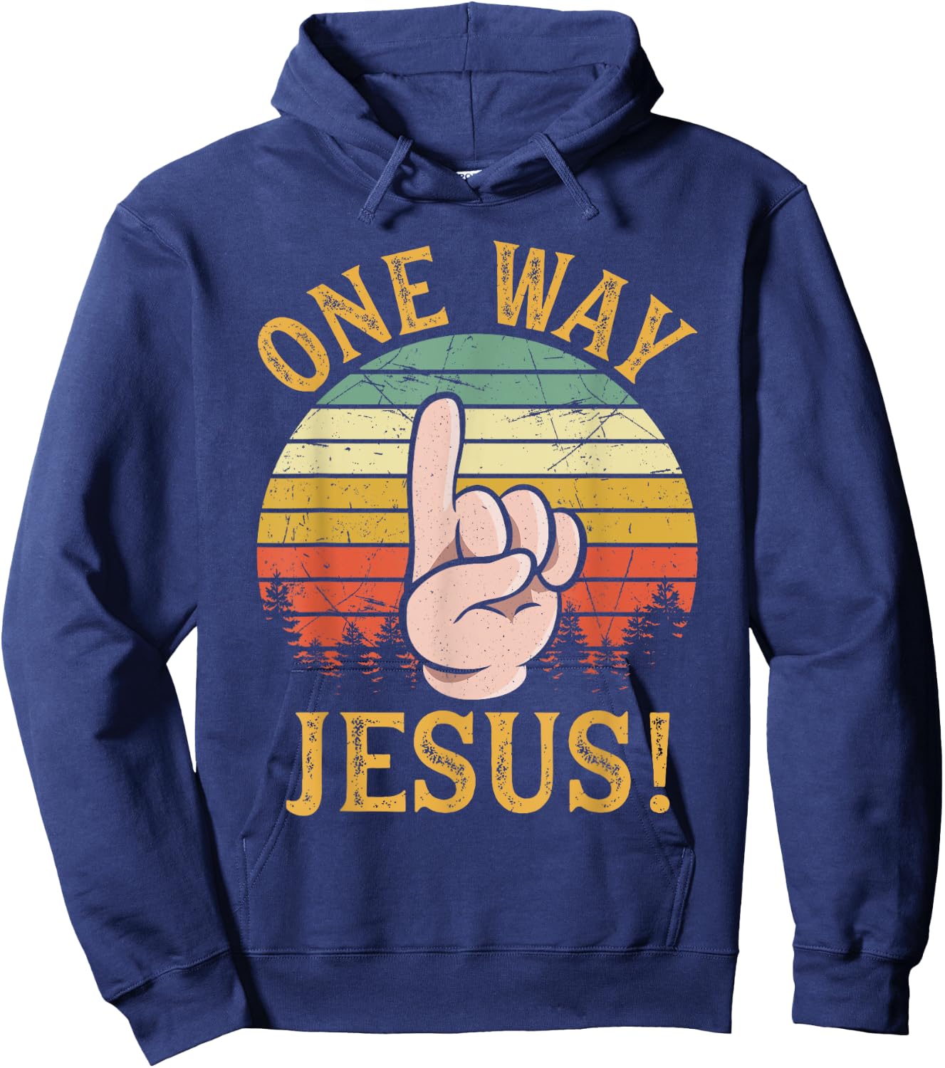 One Way Jesus People Finger Up Christian Revolution Hoodie - Hoodie | Navy