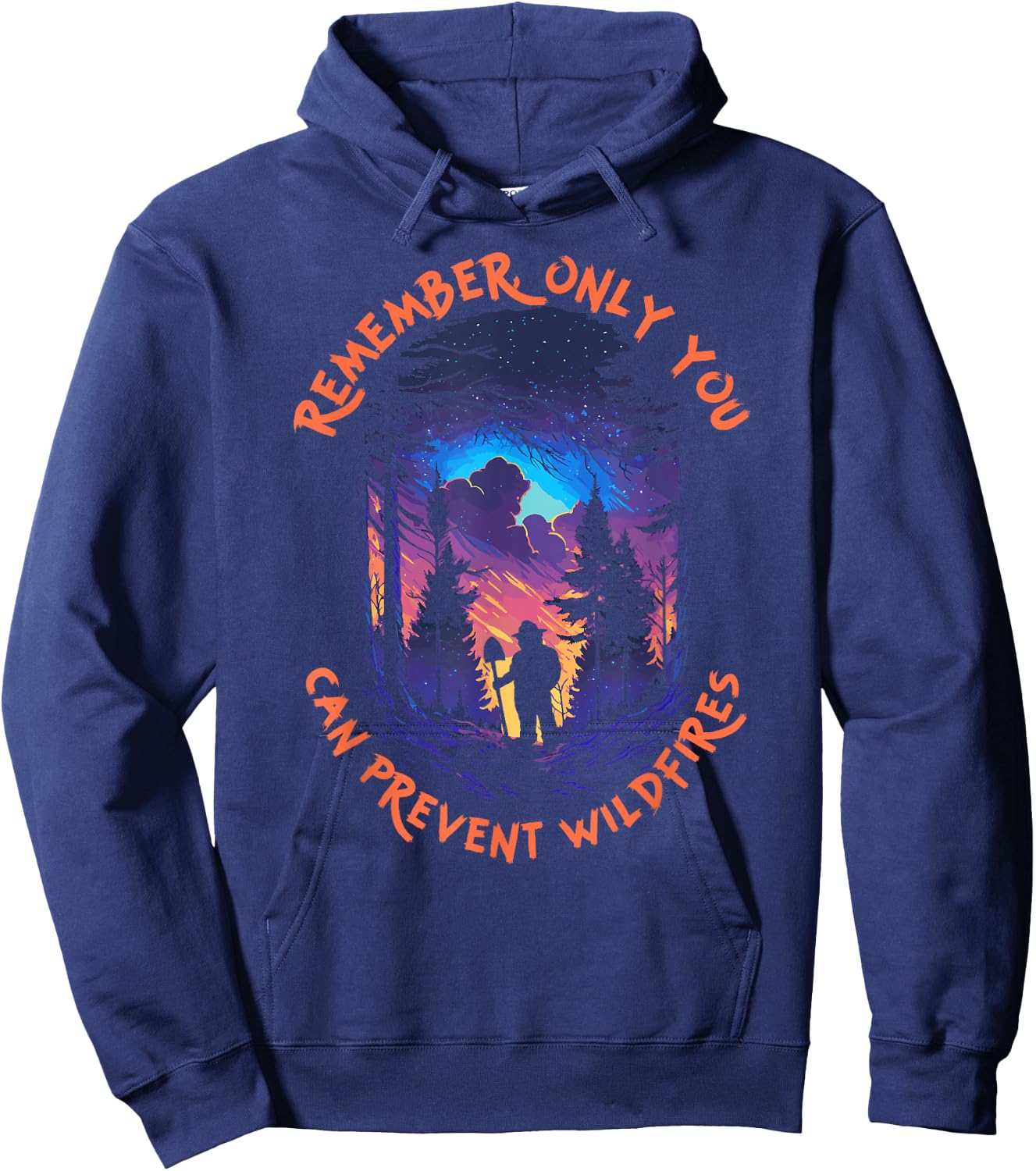 Smokey Bear Starry Night Scene Only You Can Prevent Wildfire Hoodie - Hoodie | Navy