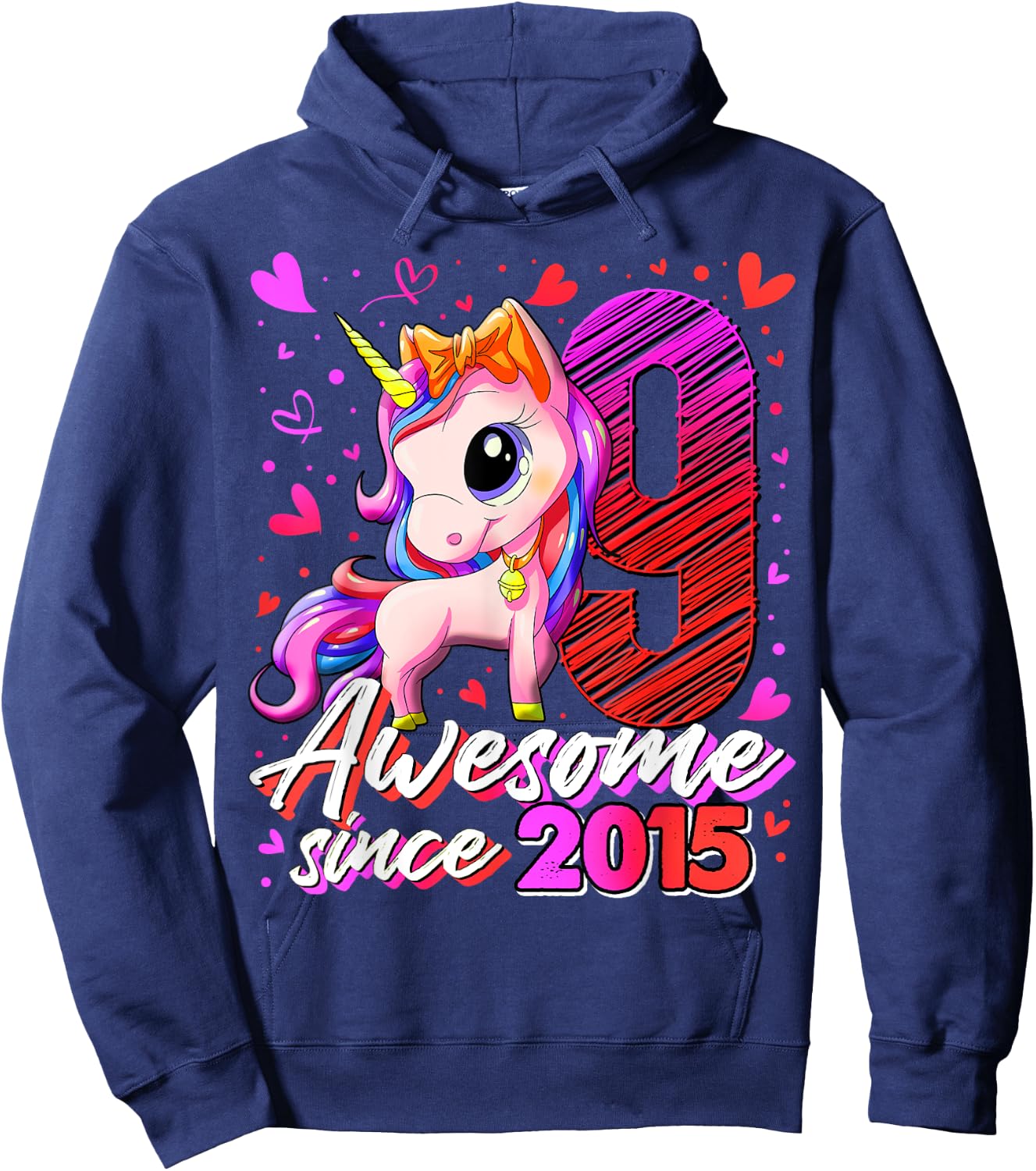 9 Years Old Flossing Unicorn Gifts 9th Birthday Girl Party Hoodie - Hoodie | Navy