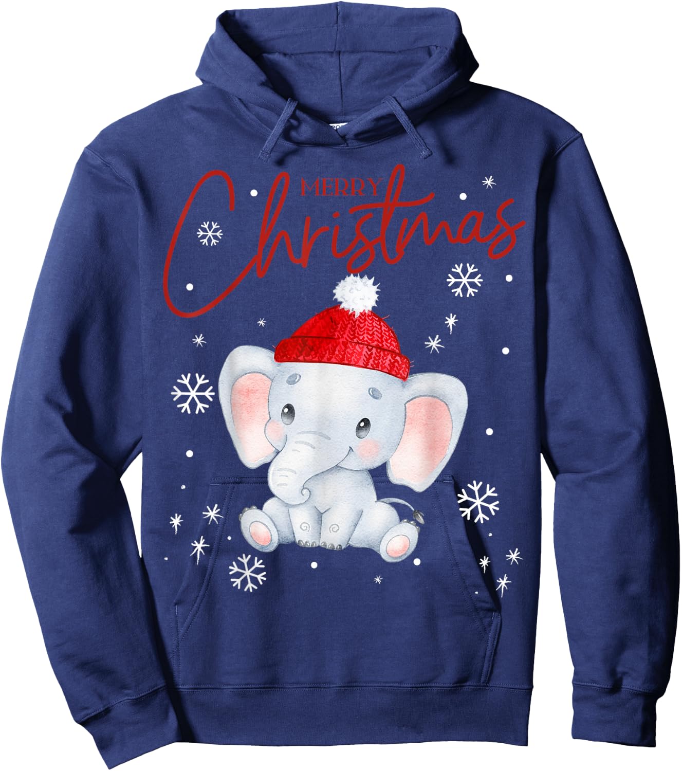 Fantabulous Acc Merry Christmas - Cute Elephant Kids Black Cotton Blend Hoodie - Hoodie | Navy
